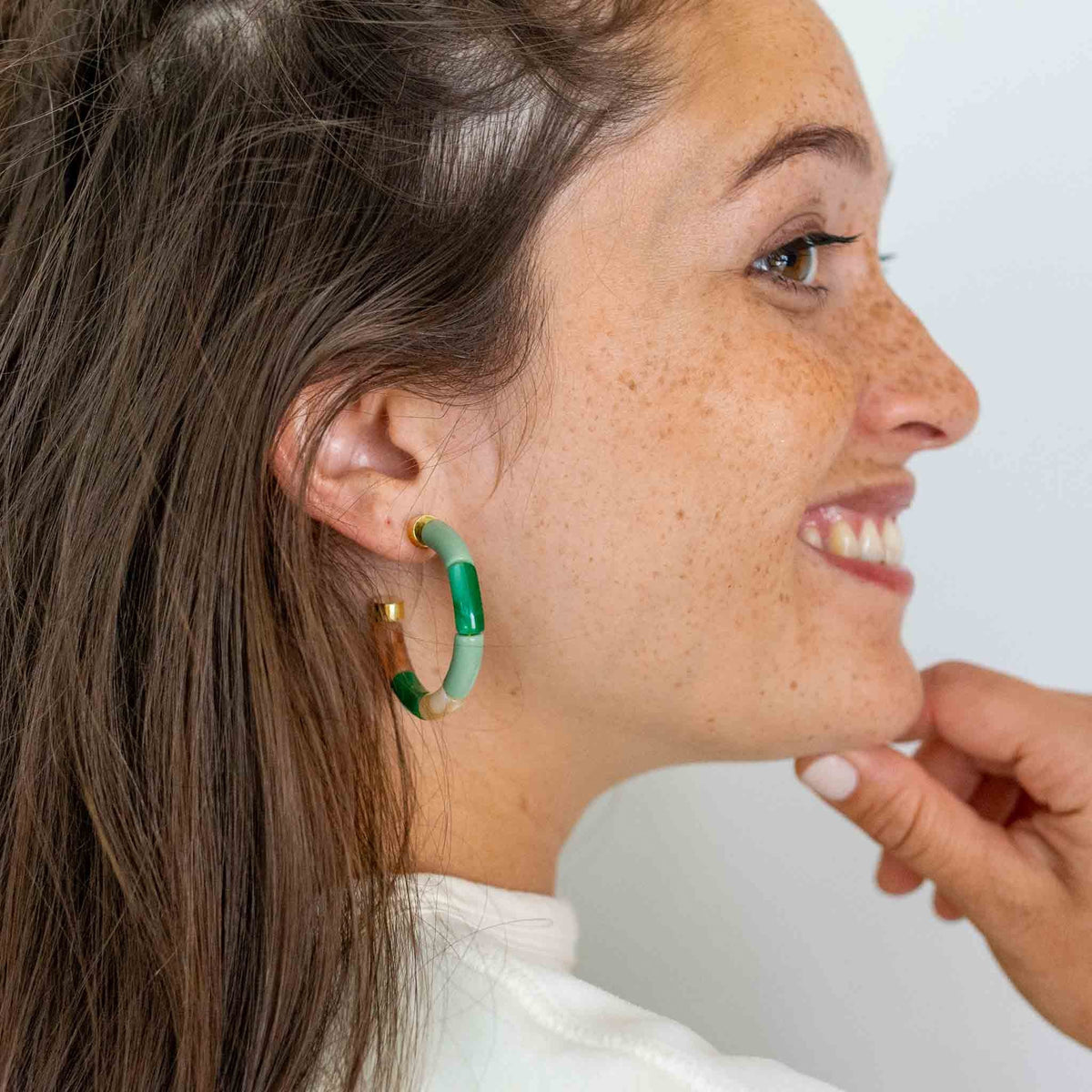 Boucles D'oreilles Rondes Femme - Bois Vert Orange & Acier Inoxydable Doré V1 - Neuf Avec étiquettes