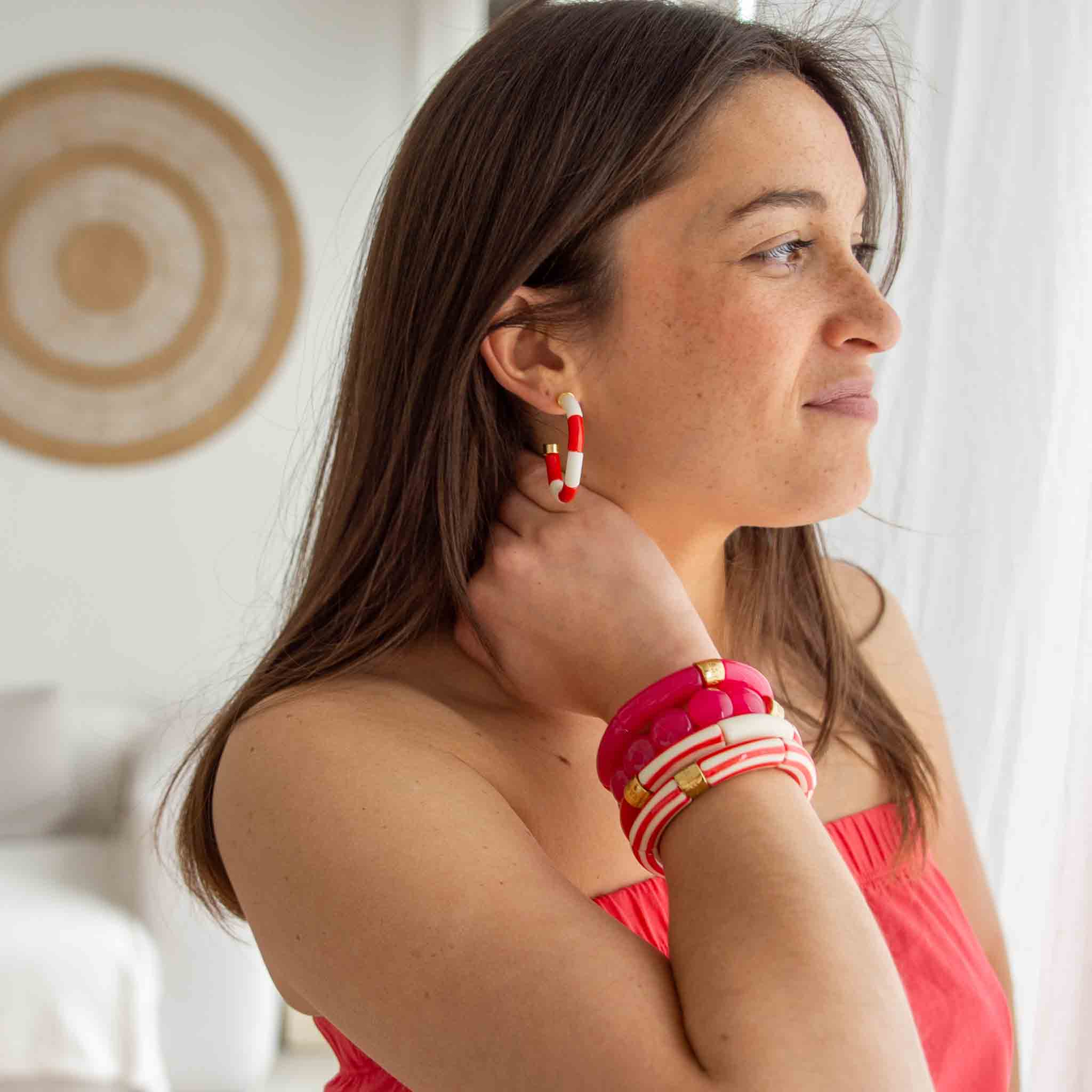 Boucles d'oreilles Bola Riviera Magenta Parabaya