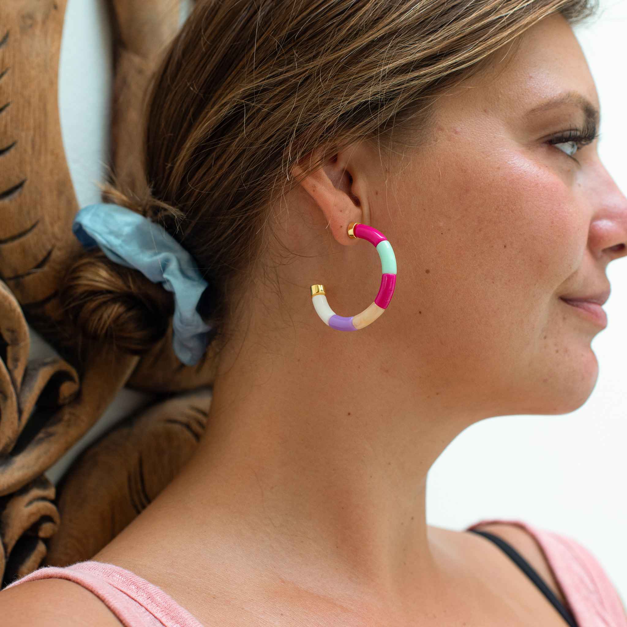 Boucles d’oreilles perles colorées fuchsia crème lagon | Piruleta Parabaya Parabaya