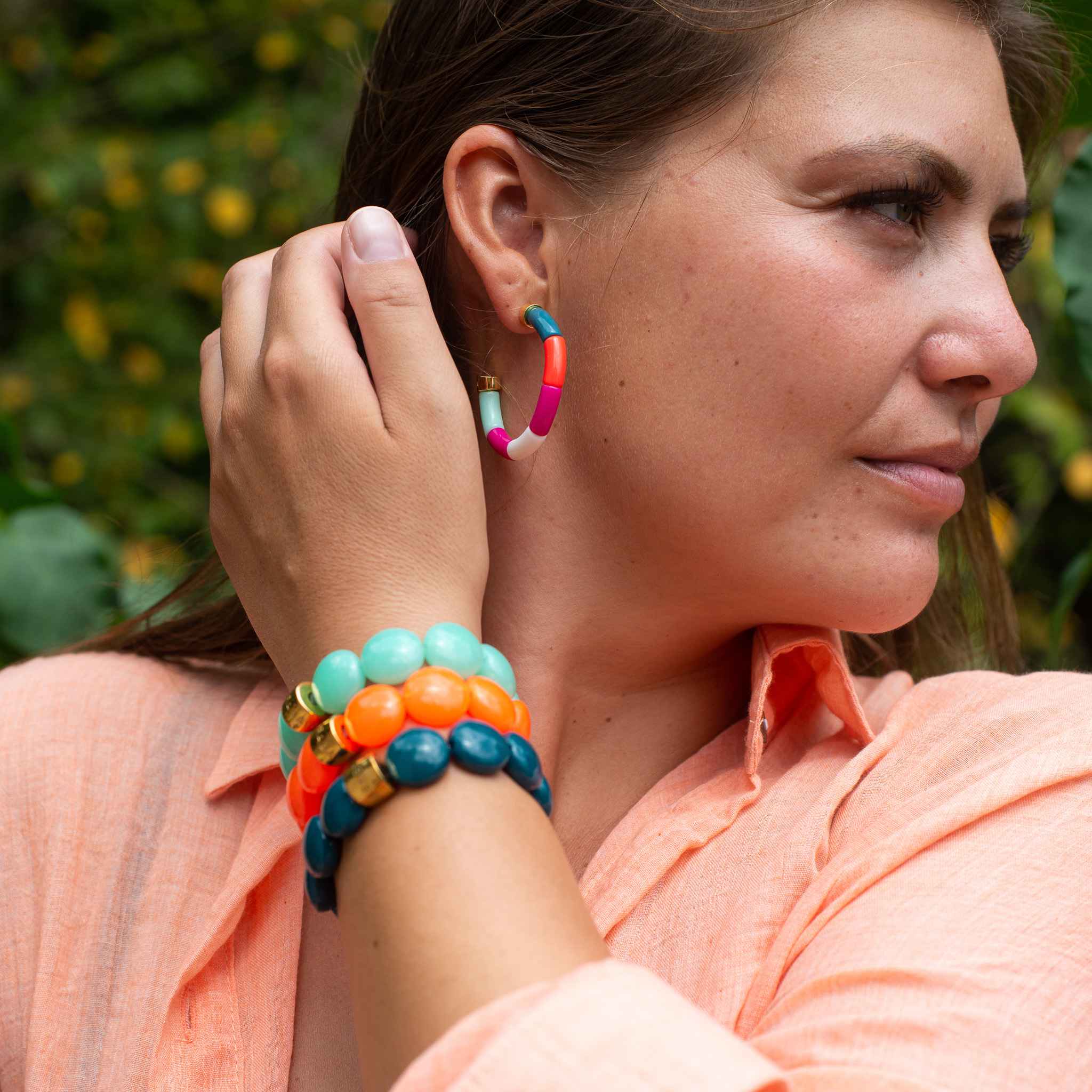 Boucles d’oreilles perles colorées orange fuchsia bleu | Energia Parabaya Parabaya