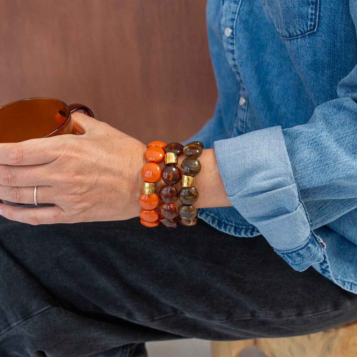 Bracelet chocolat terracotta femme | Bombom Terra Parabaya