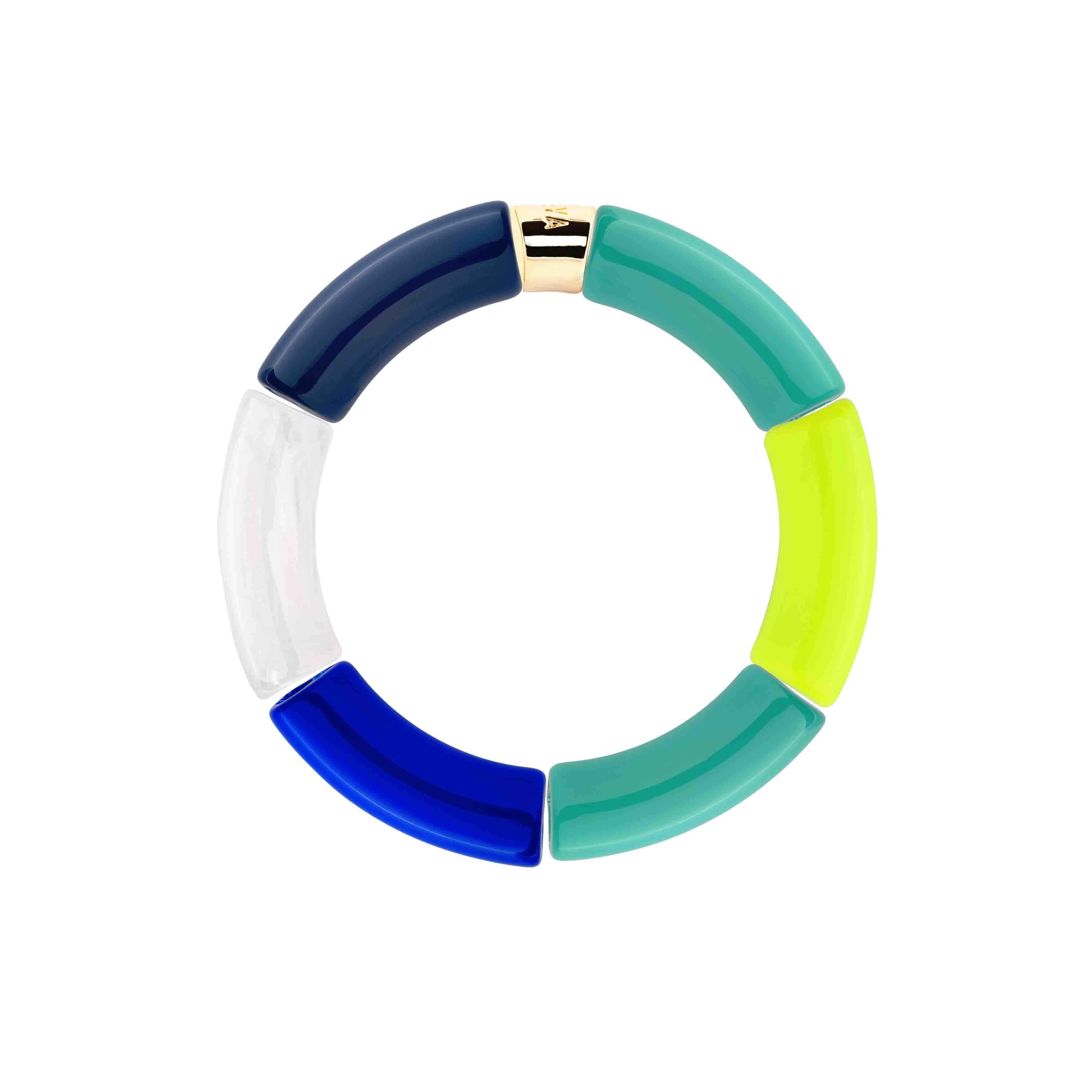 Bracelet perles colorées bleu jaune femme rayé | Pipoca Vela Parabaya Parabaya