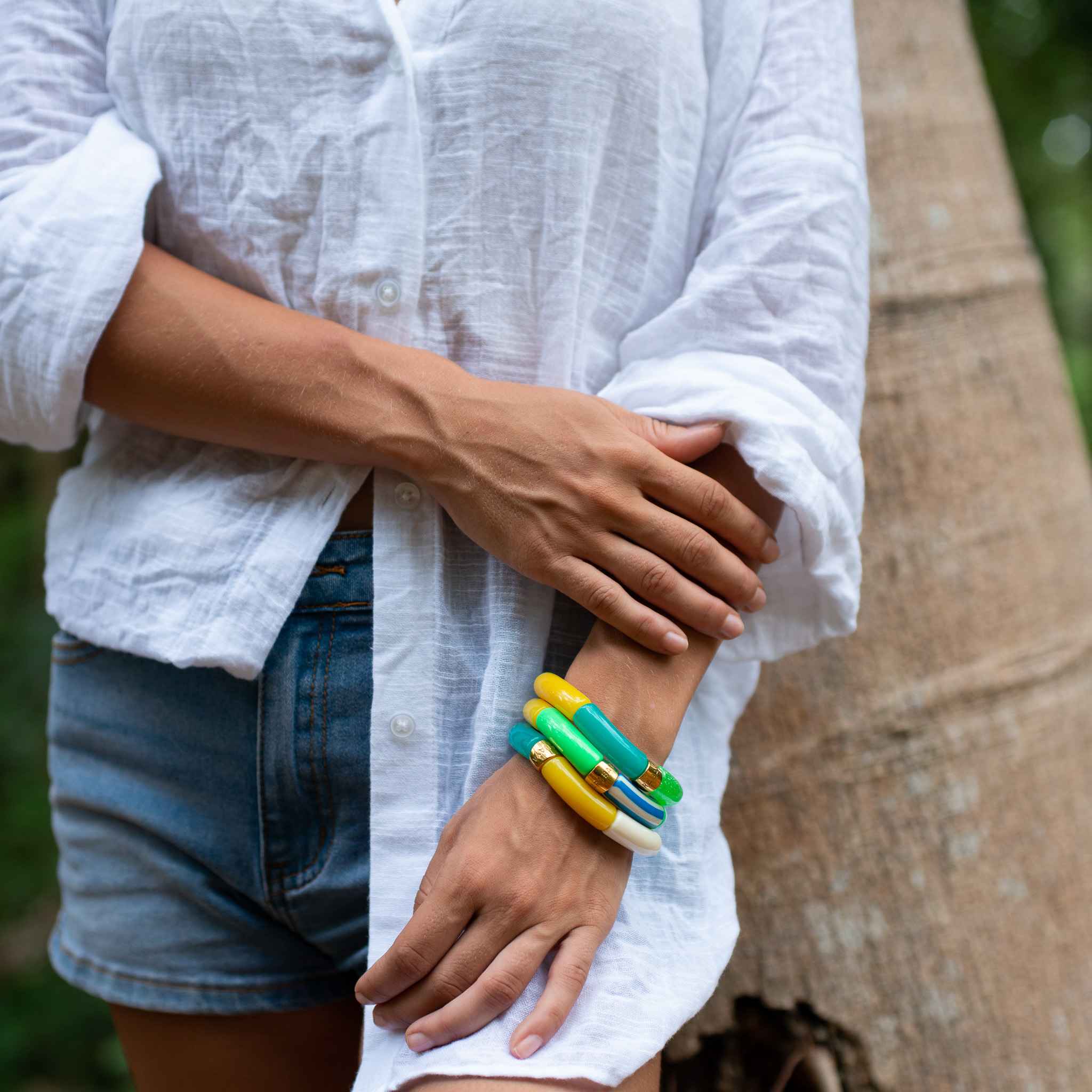 Bracelet perles colorées bleu jaune vert femme | Pipoca Brasil Parabaya Parabaya