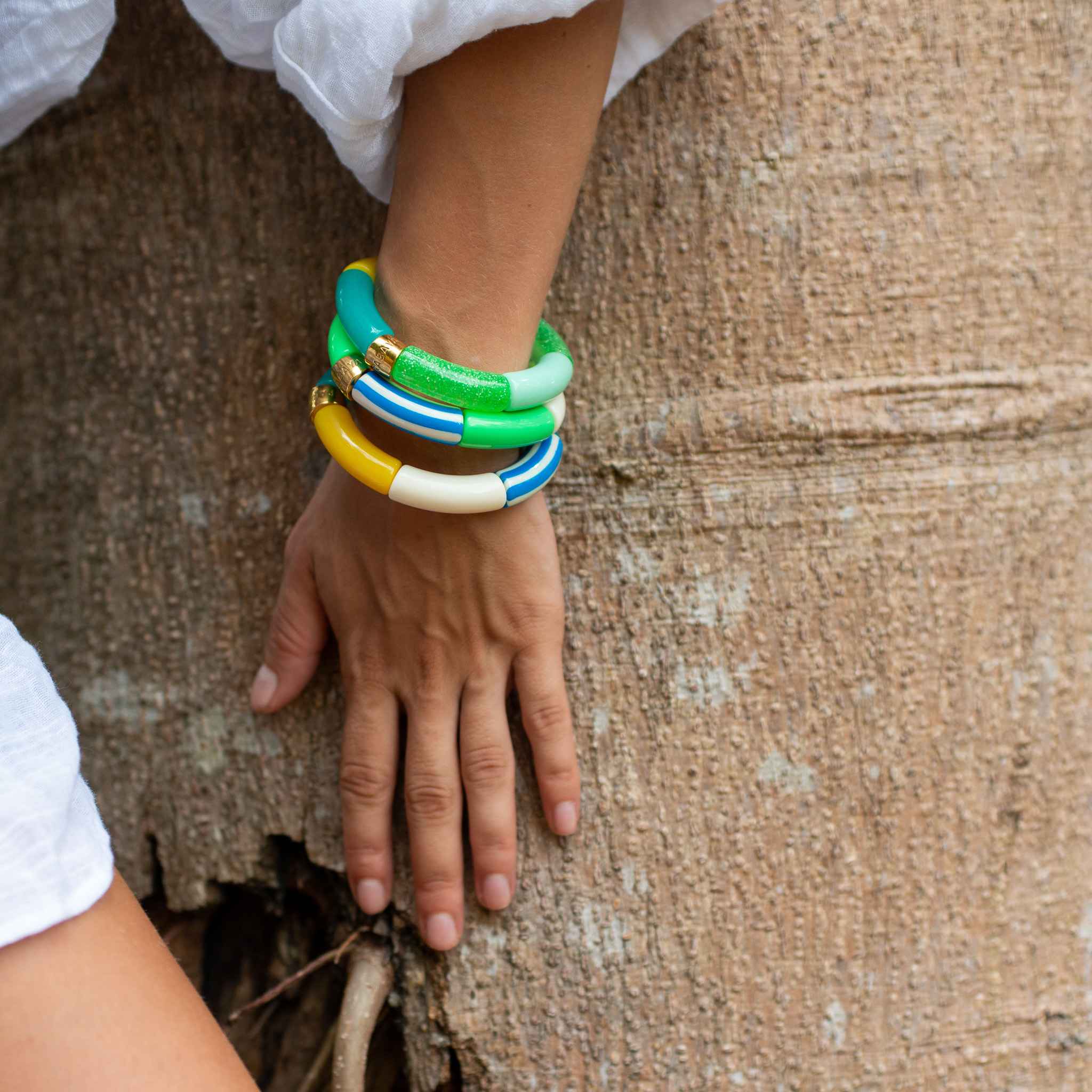 Bracelet perles colorées bleu jaune vert femme | Pipoca Brasil Parabaya Parabaya