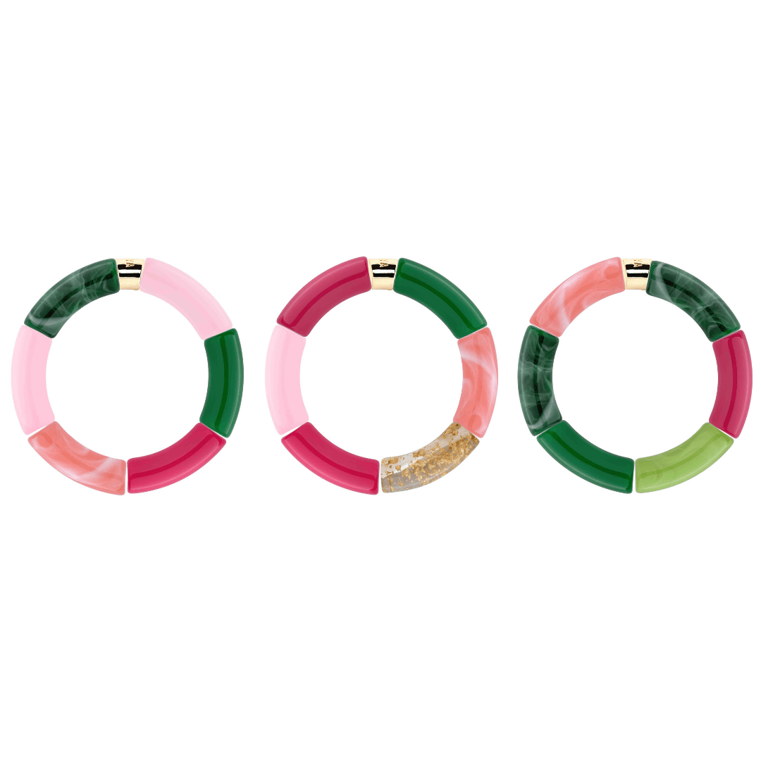 Bracelet perles colorées fuchsia rose vert femme | Pipoca Manda Parabaya Parabaya