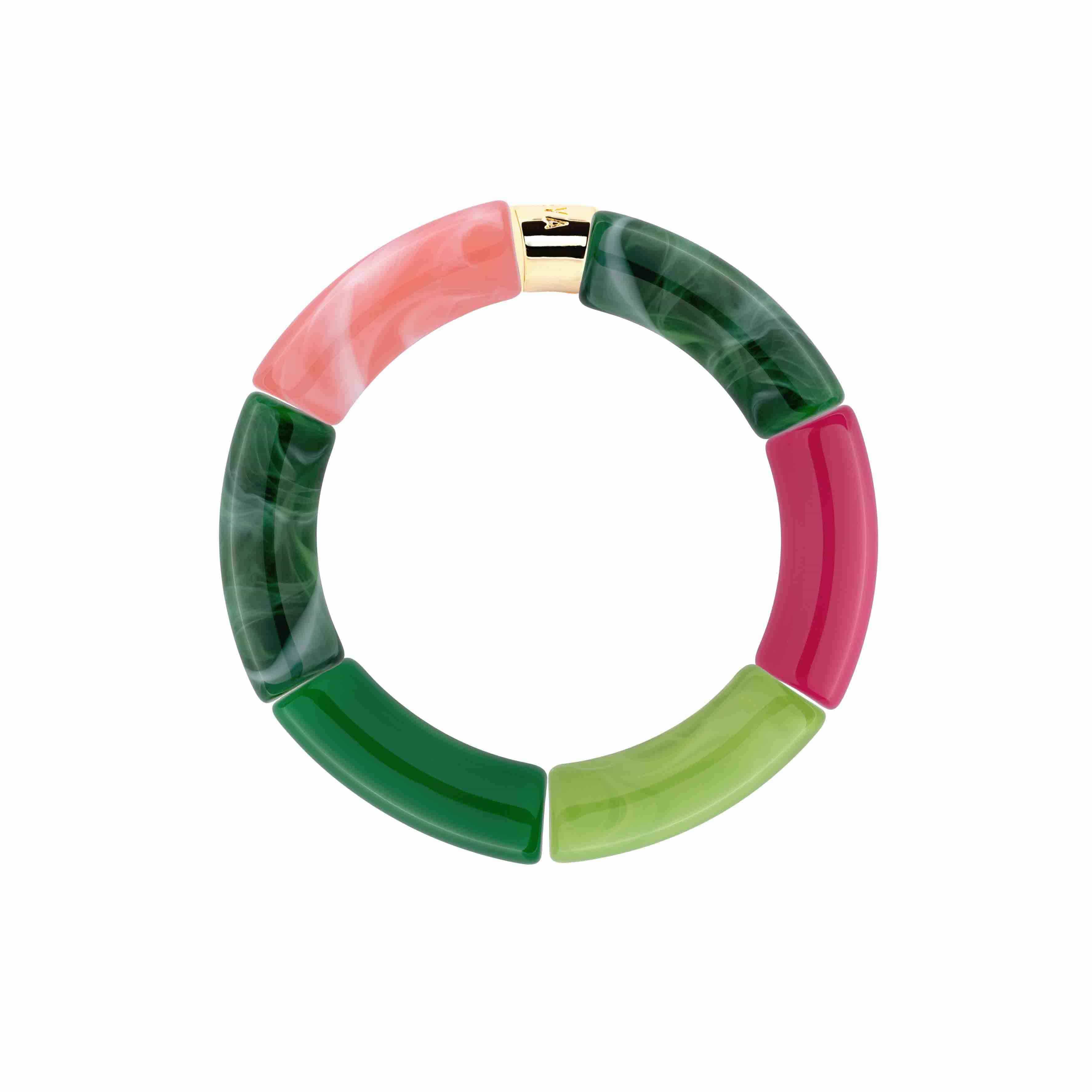 Bracelet perles colorées fuchsia rose vert femme | Pipoca Manda Parabaya Parabaya
