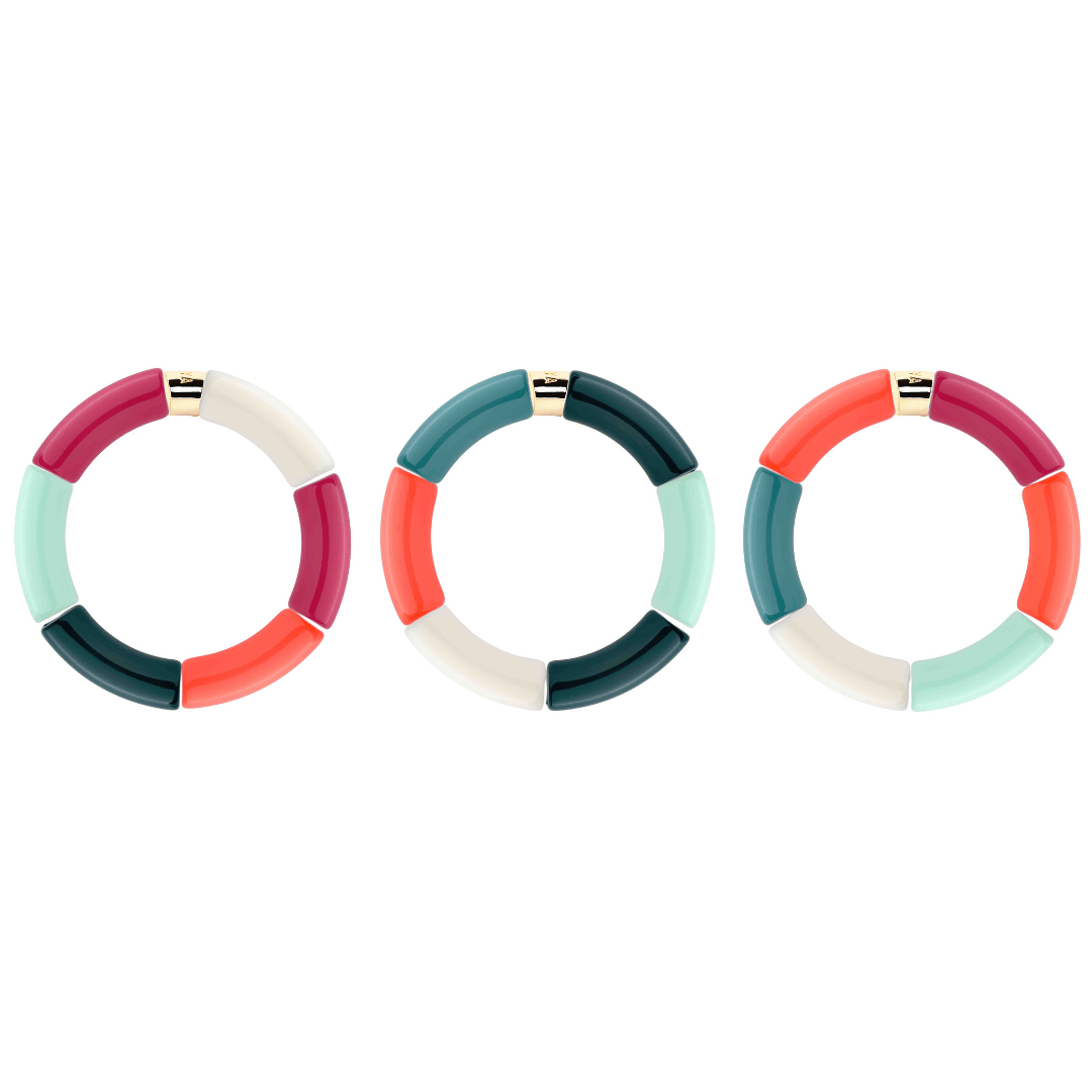 Bracelet perles colorées orange fuchsia bleu femme | Pipoca Energia Paarabaya Parabaya