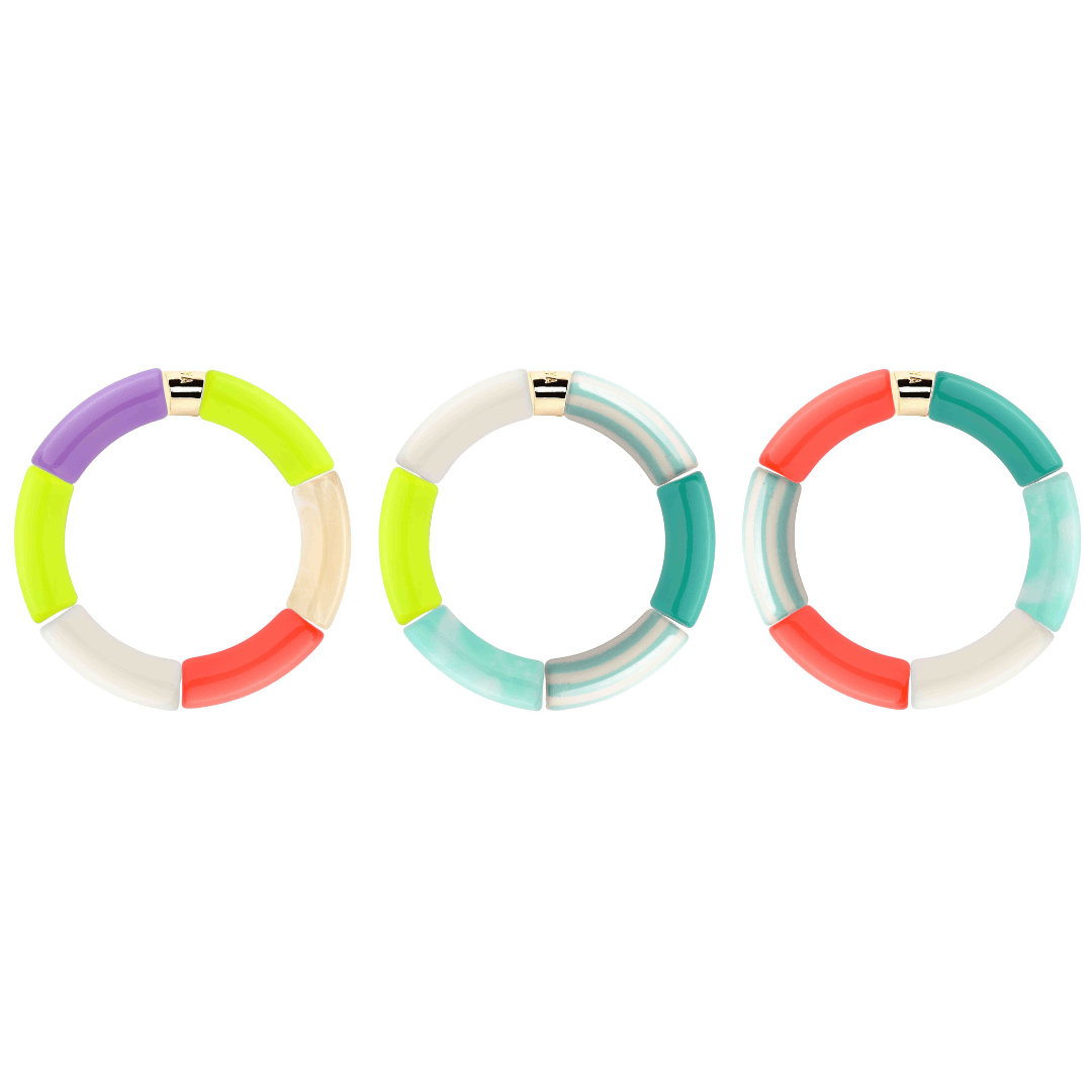 Bracelet perles colorées violet jaune bleu orange femme | Pipoca Surf Parabaya Parabaya