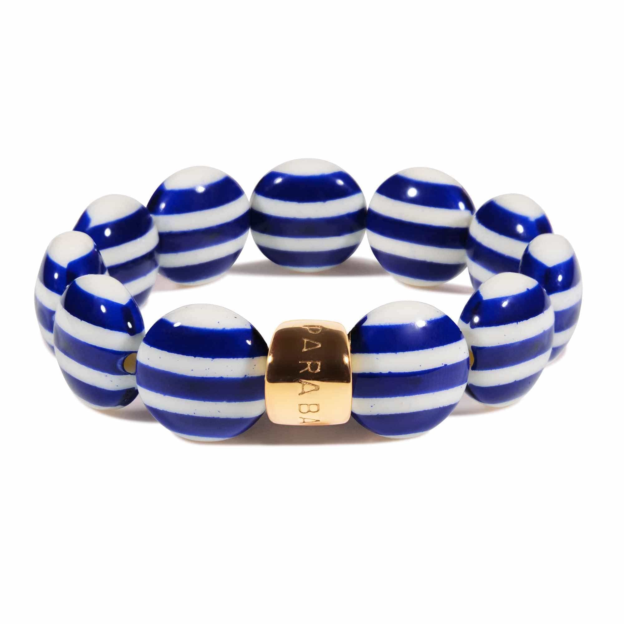 Bracelet perles rondes bleu marbré cobalt femme | Bombom Vela Parabaya Parabaya