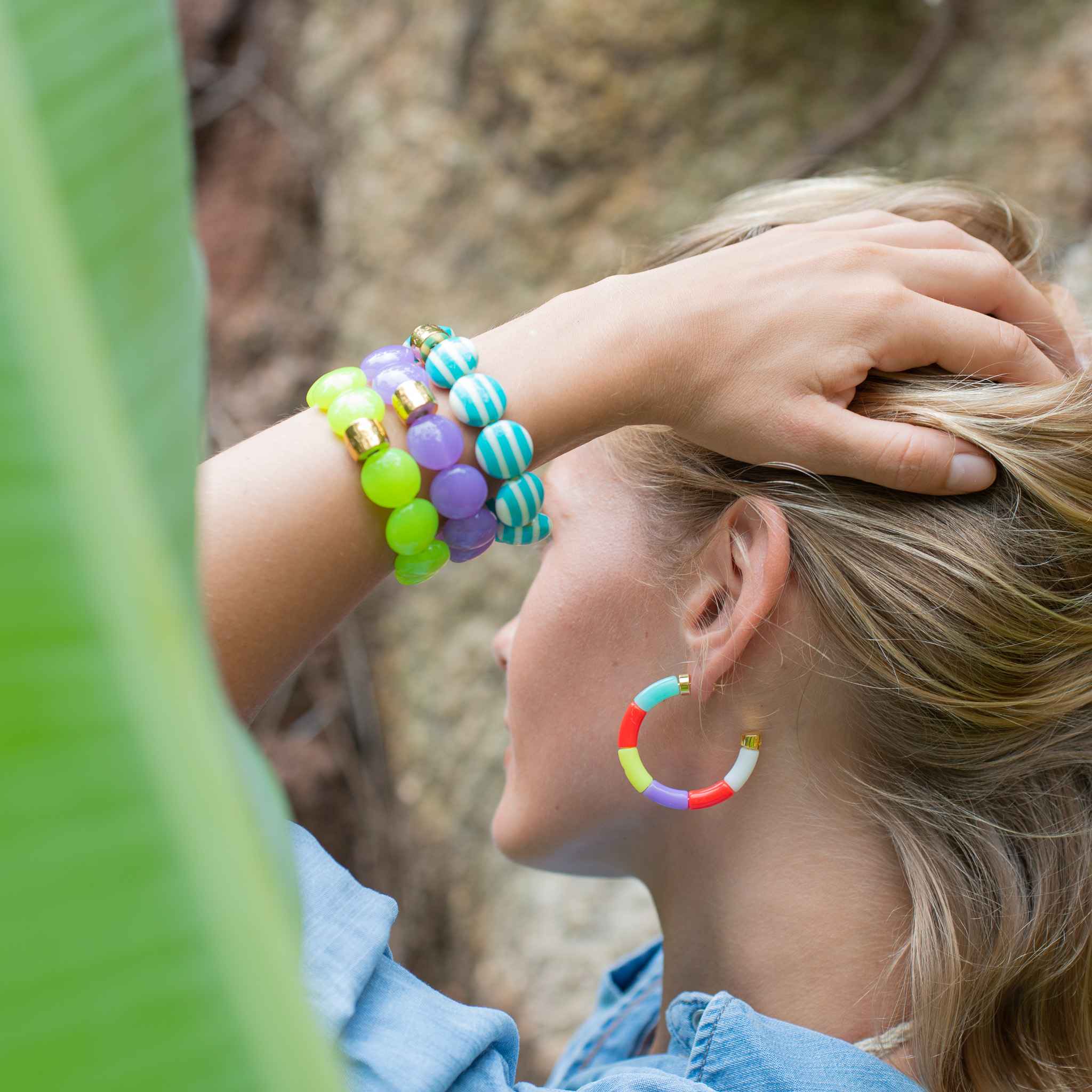 Bracelet perles rondes colorées violet jaune bleu femme | Bombom Surf Parabaya Parabaya