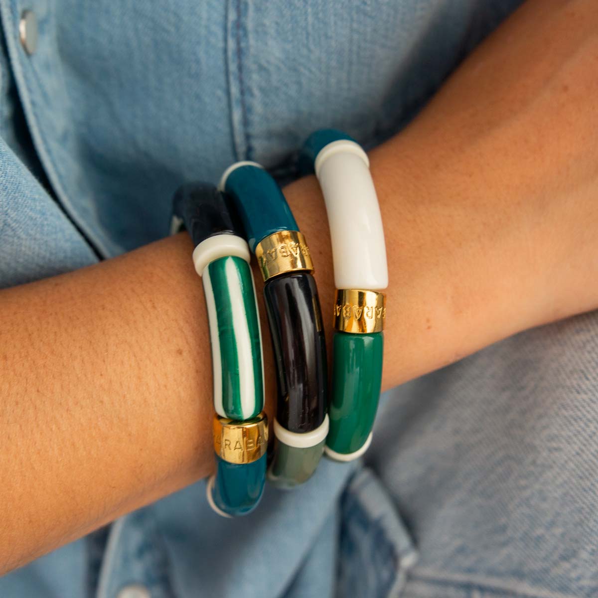 Bracelet perles tubes bleu canard et vert | Pipoca Selva Parabaya