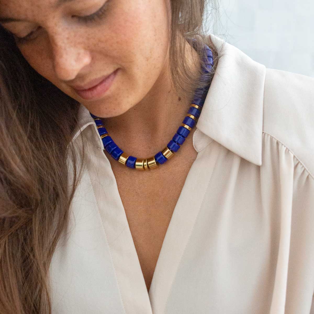 Collier bleu cobalt et doré femme | Praia Parabaya Parabaya