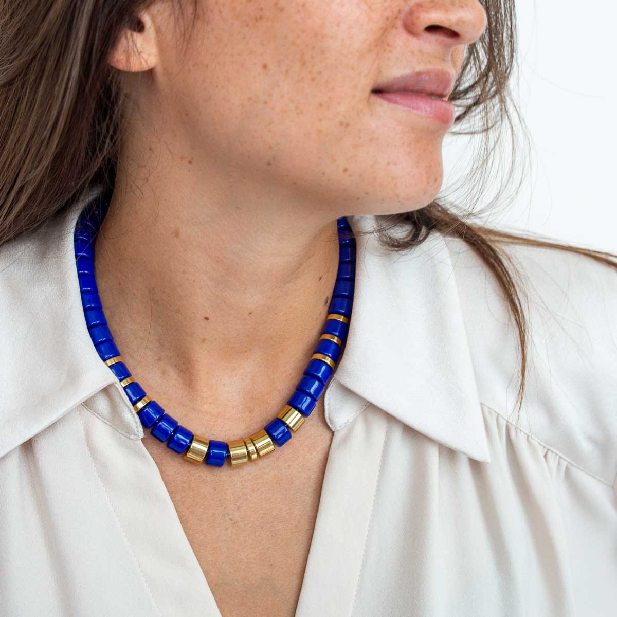 Collier bleu cobalt et doré femme | Praia Parabaya Parabaya