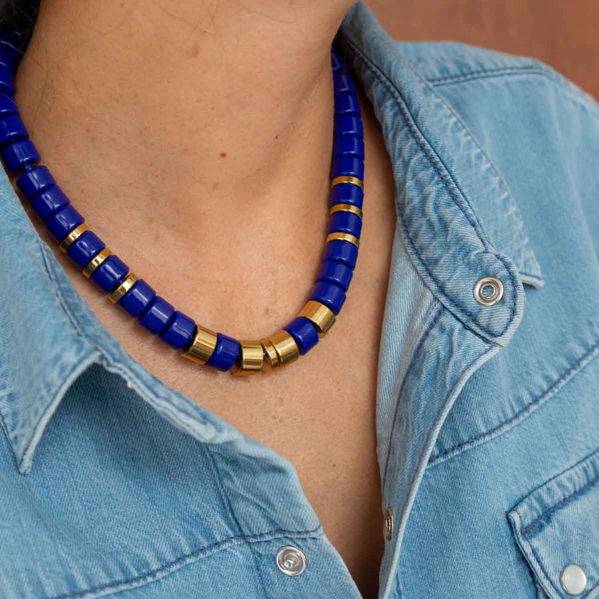 Collier bleu cobalt et doré femme | Praia Parabaya Parabaya