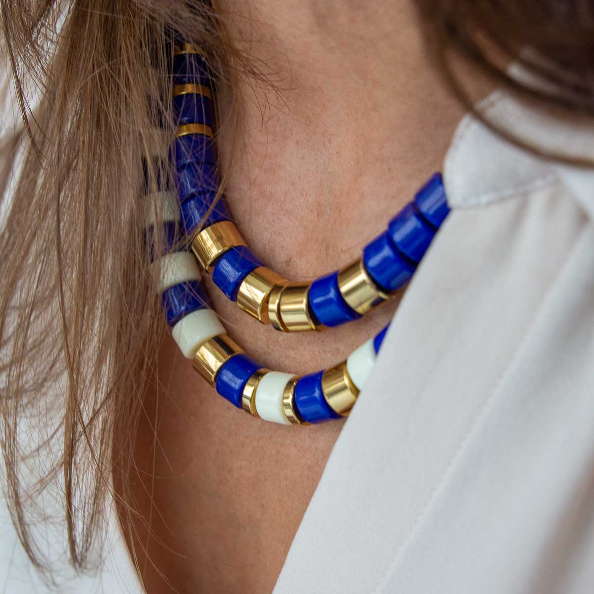 Collier bleu cobalt ivoire femme | Praia Parabaya Parabaya