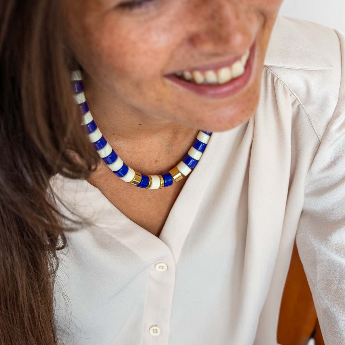 Collier bleu cobalt ivoire femme | Praia Parabaya Parabaya