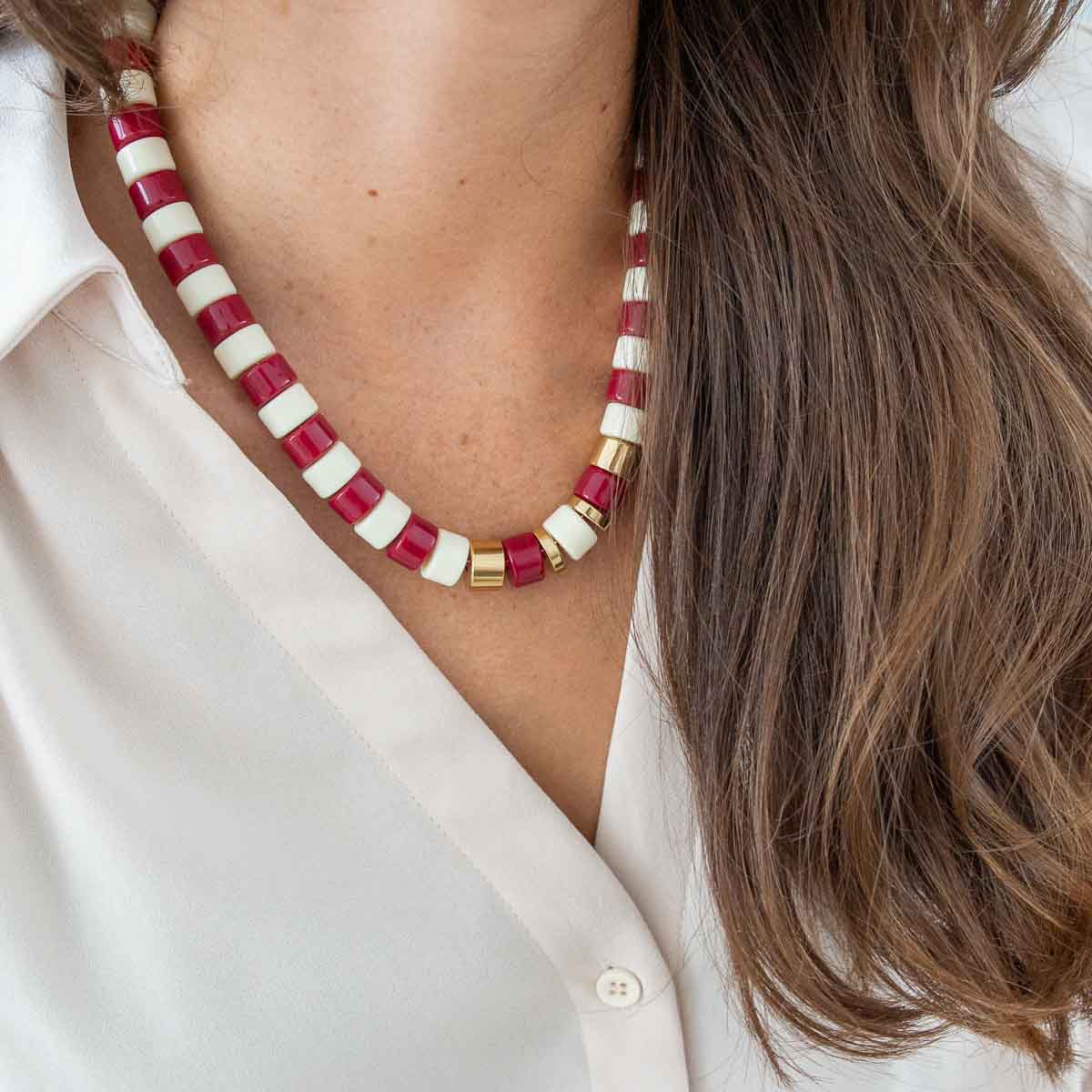 Collier bordeaux ivoire femme | Praia Grenat Parabaya