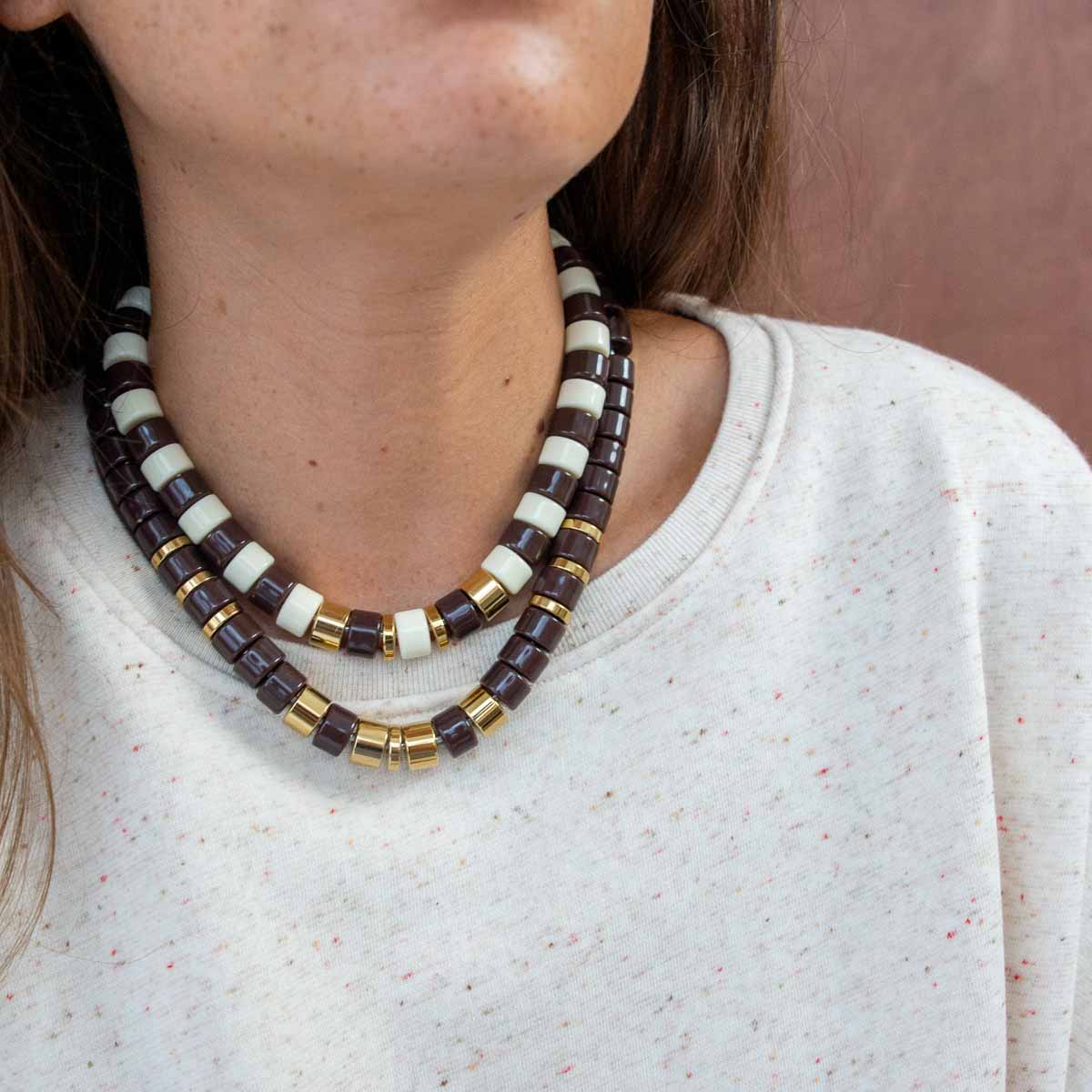 Collier chocolat et doré femme | Praia Terra Parabaya Parabaya