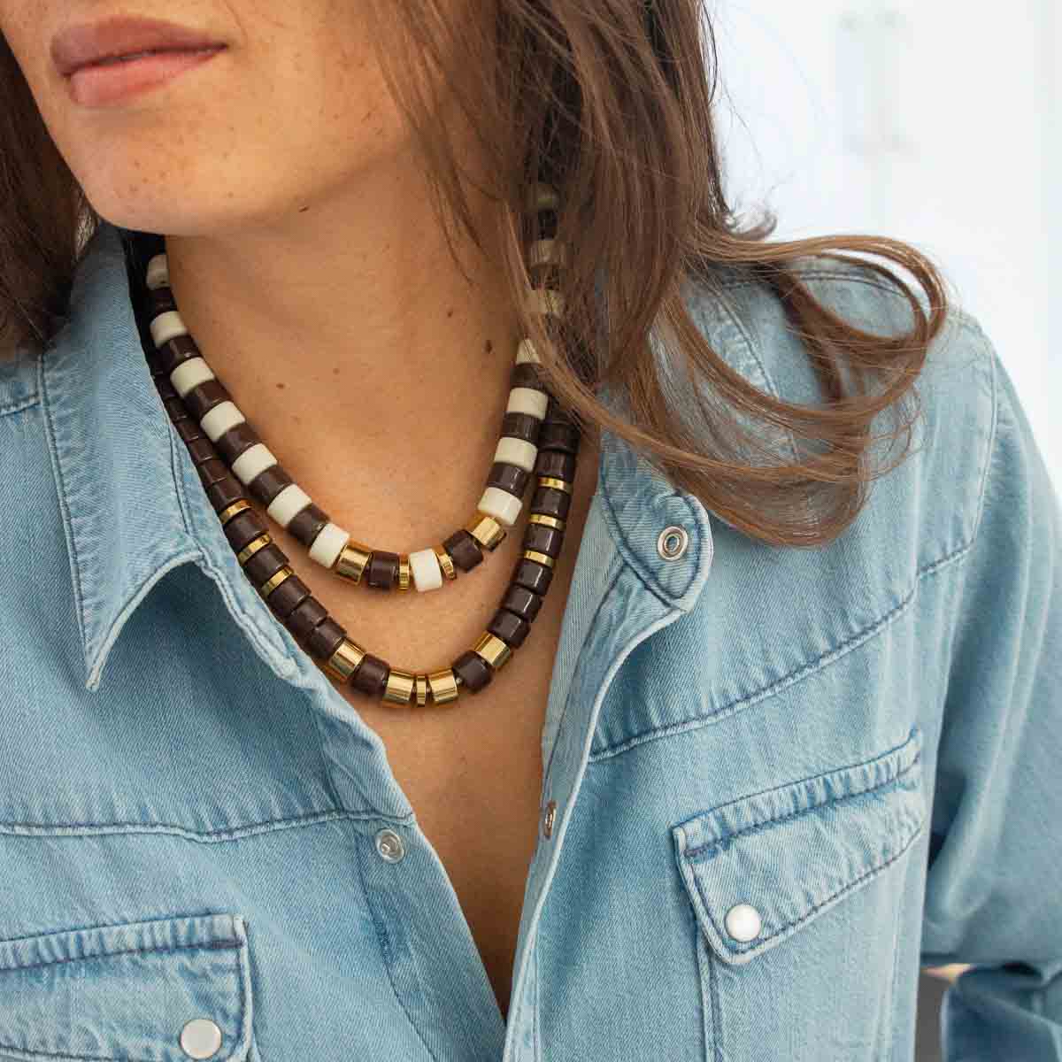 Collier chocolat et doré femme | Praia Terra Parabaya Parabaya