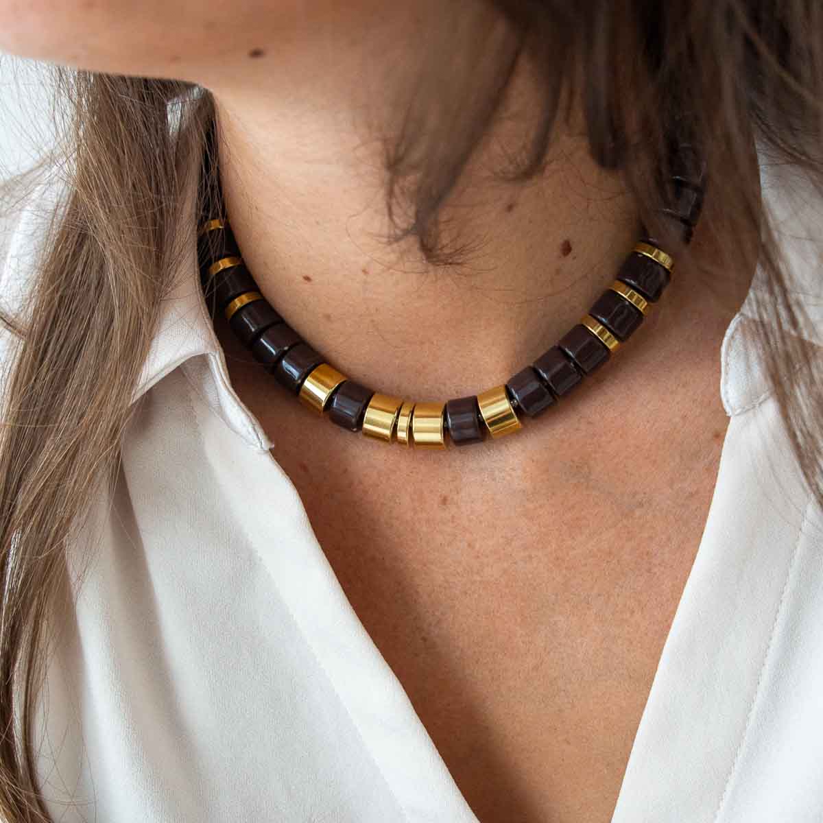 Collier chocolat et doré femme | Praia Terra Parabaya Parabaya