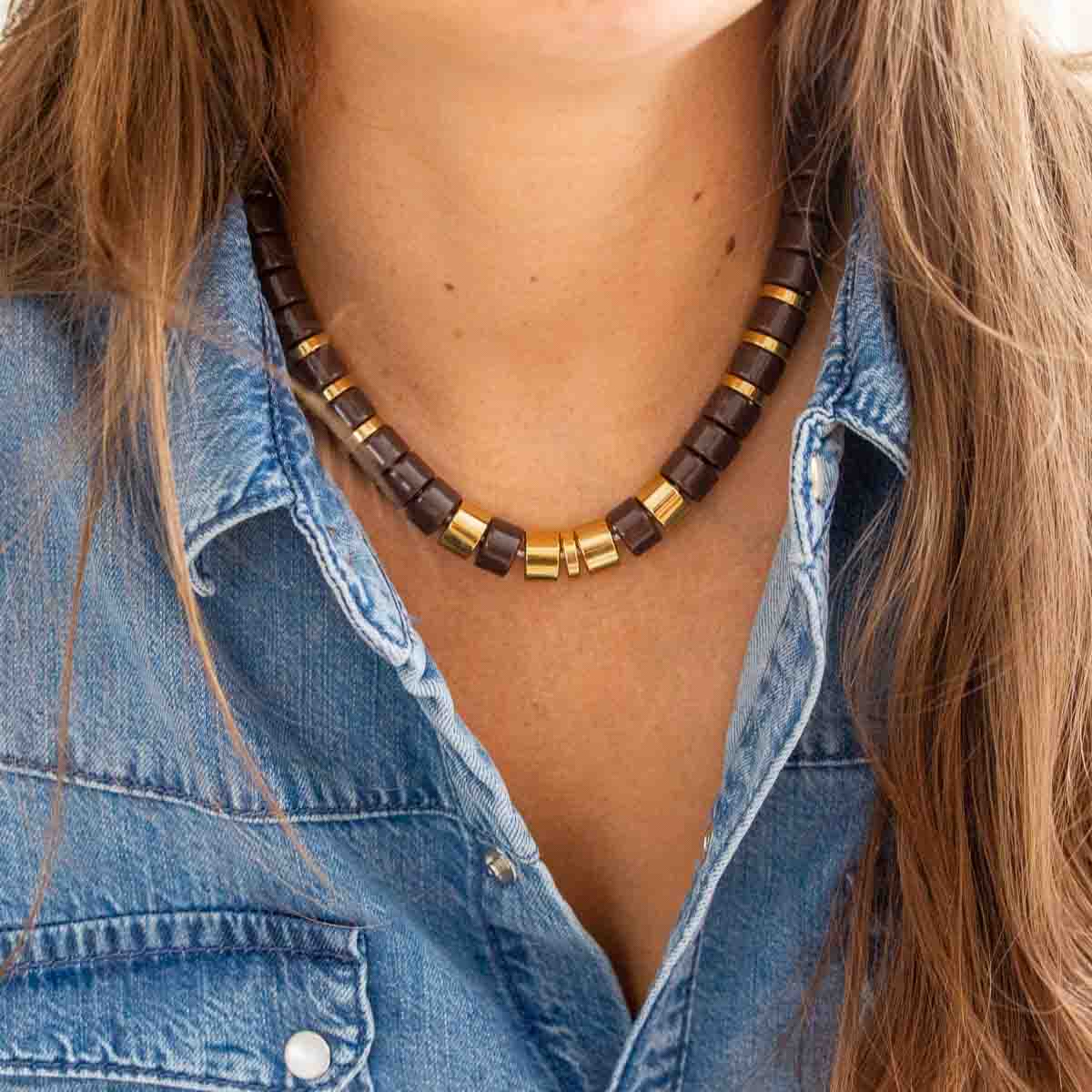 Collier chocolat et doré femme | Praia Terra Parabaya Parabaya
