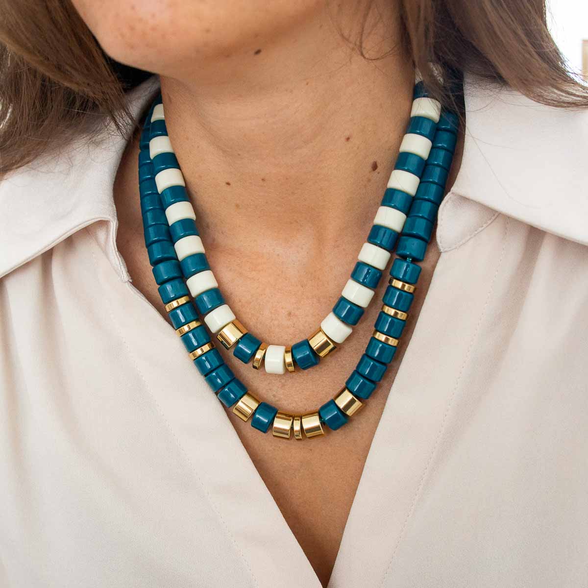 Collier ivoire bleu canard femme | Praia Selva Parabaya