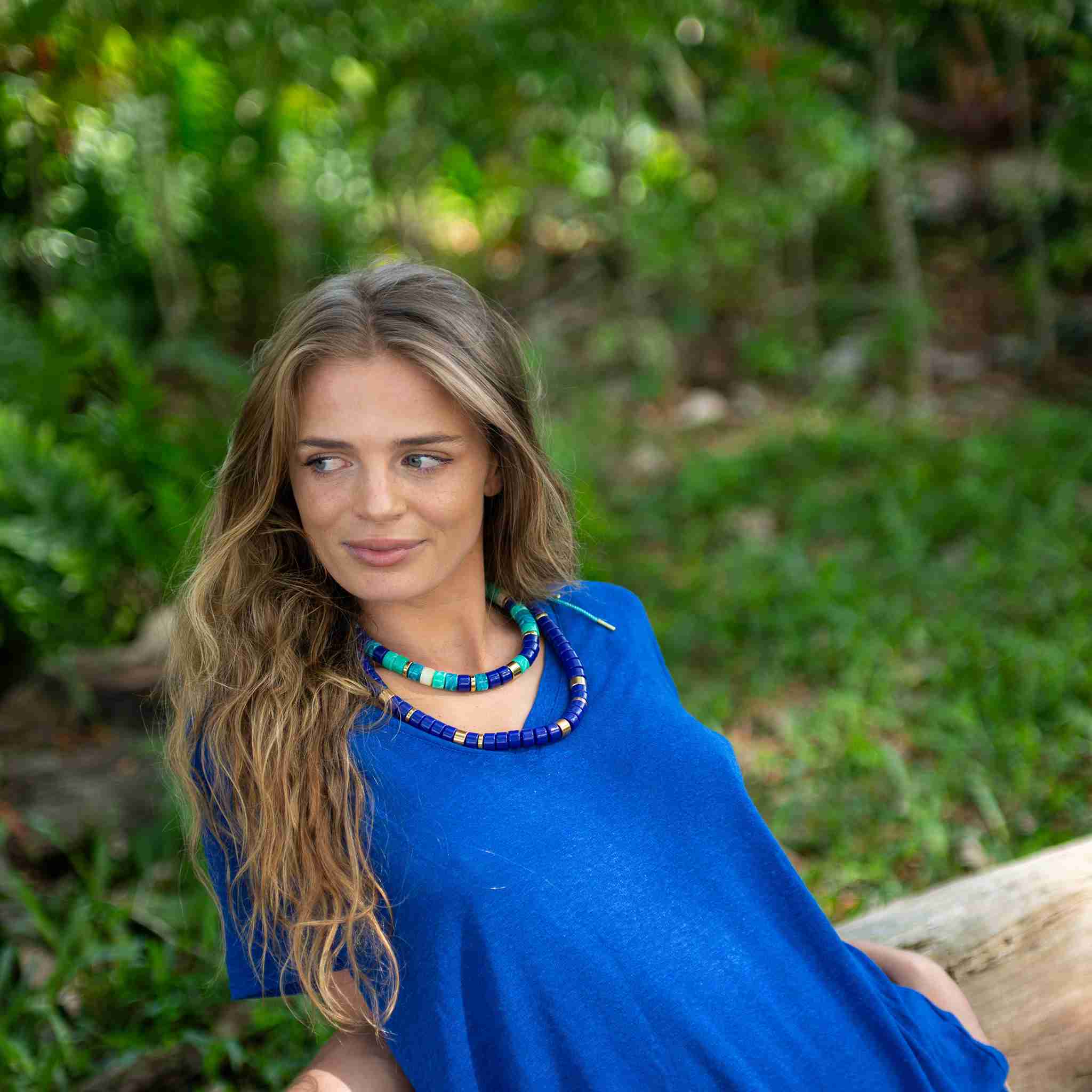 Collier perles bleu cobalt femme réglable | Praia Cobalt Parabaya Parabaya