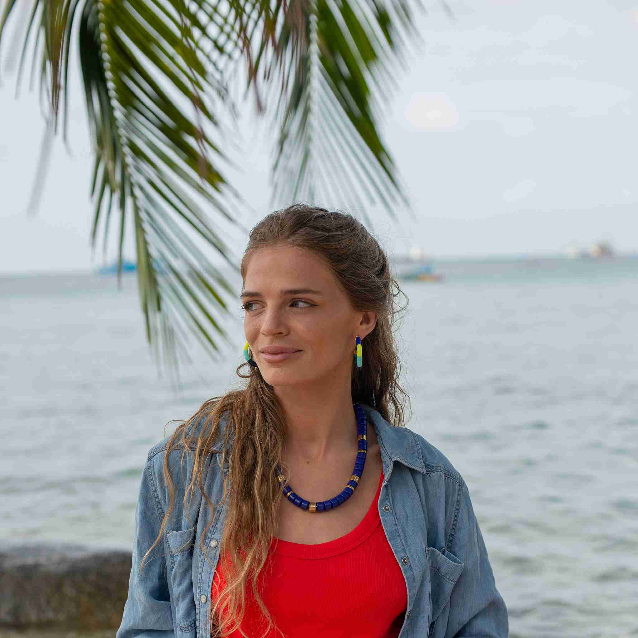 Collier perles bleu cobalt femme réglable | Praia Cobalt Parabaya Parabaya