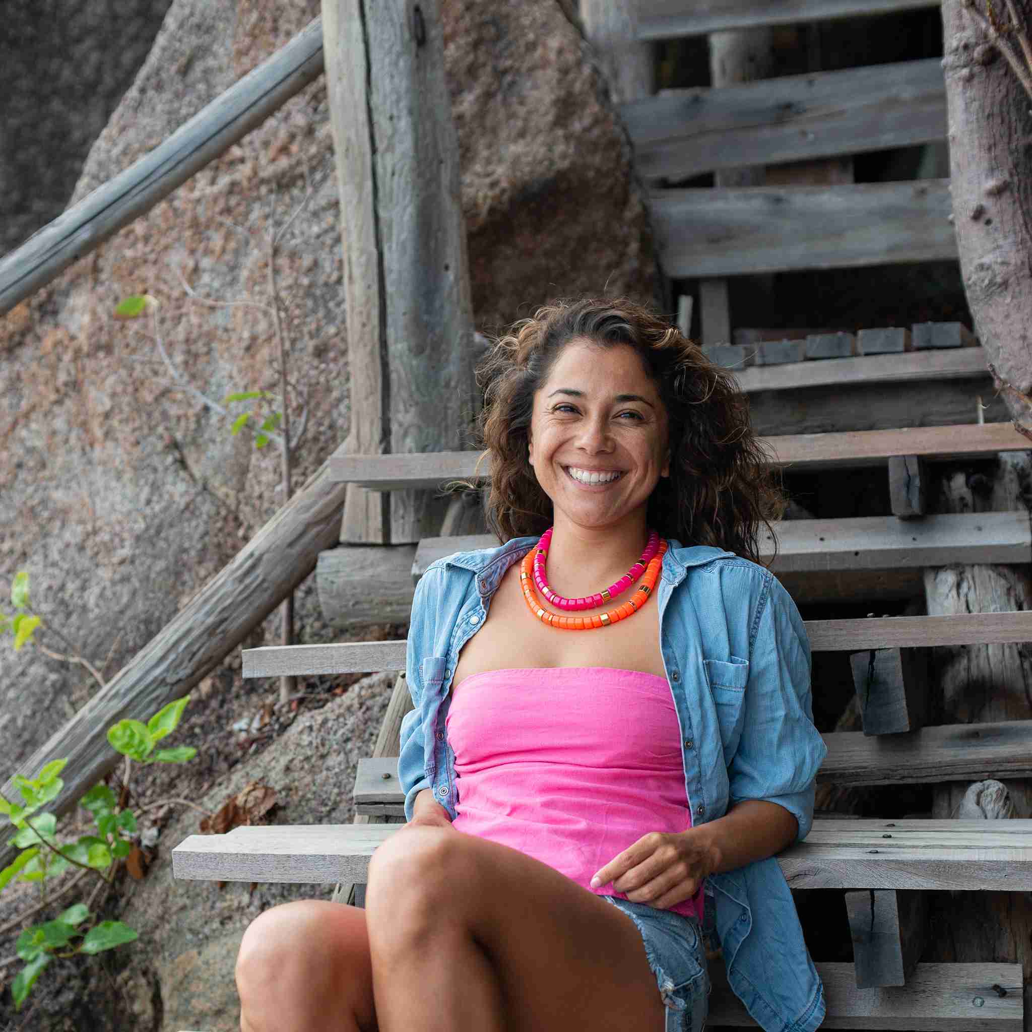 Collier perles orange femme réglable | Praia Laranja Parabaya Parabaya