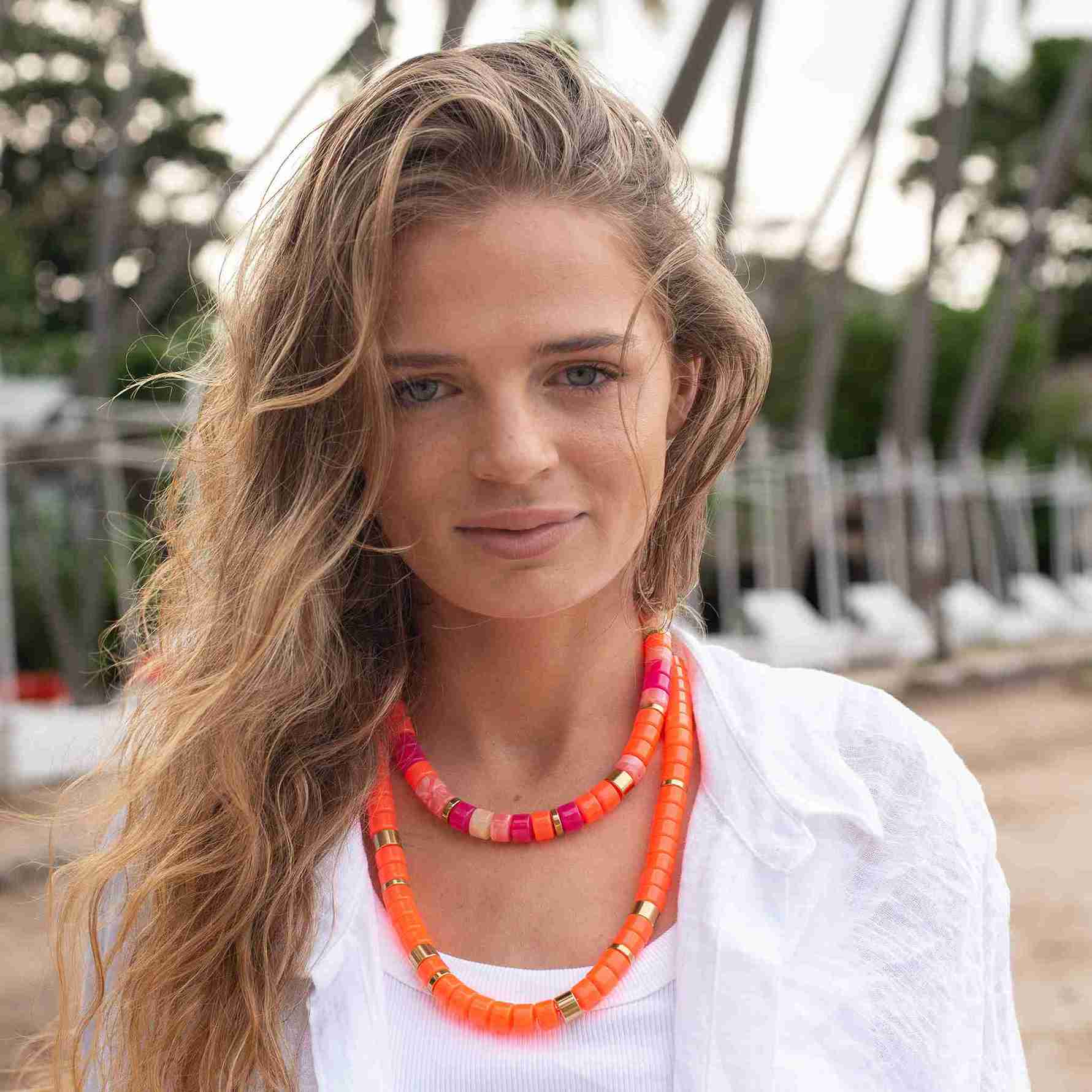 Collier perles orange femme réglable | Praia Laranja Parabaya Parabaya