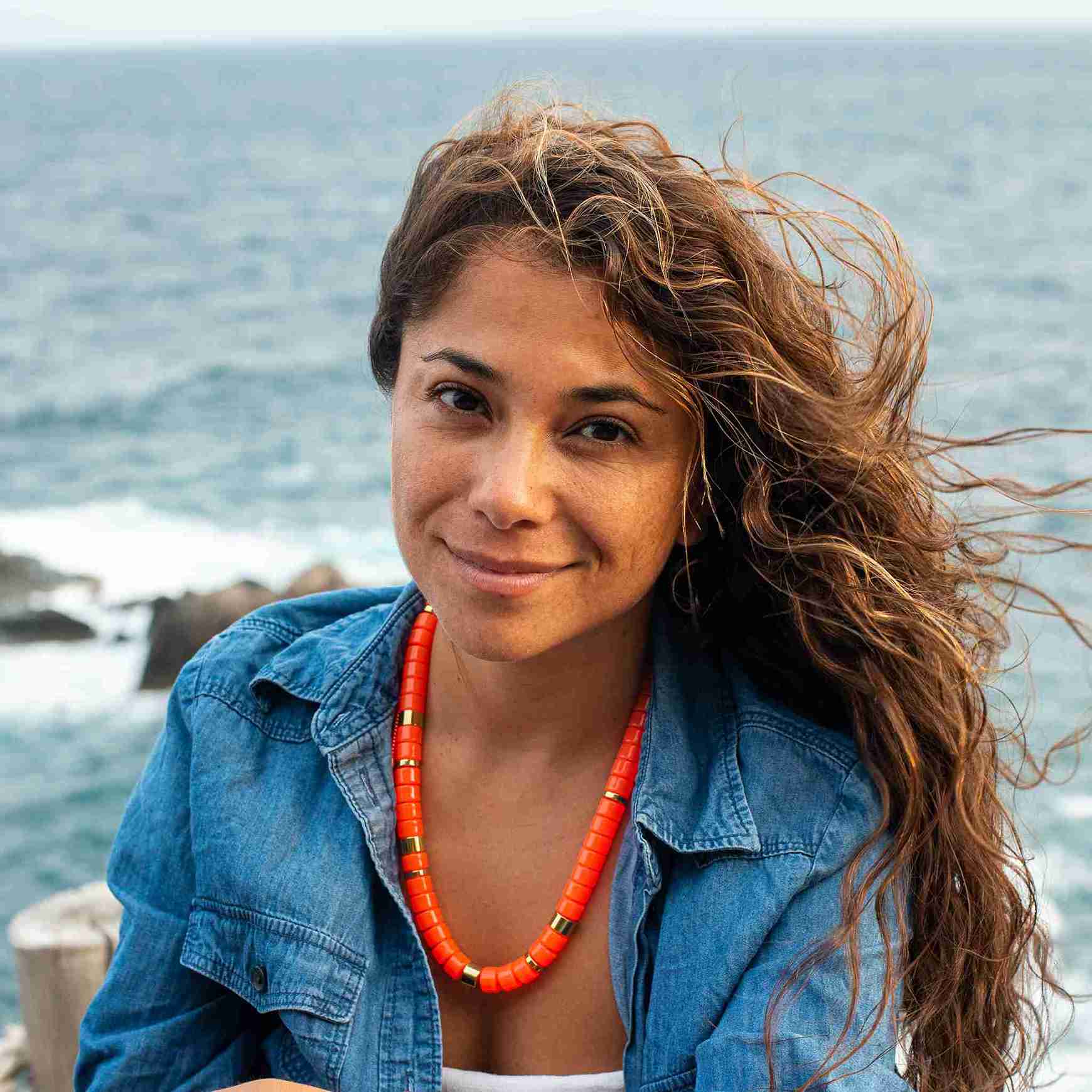 Collier perles orange femme réglable | Praia Laranja Parabaya Parabaya