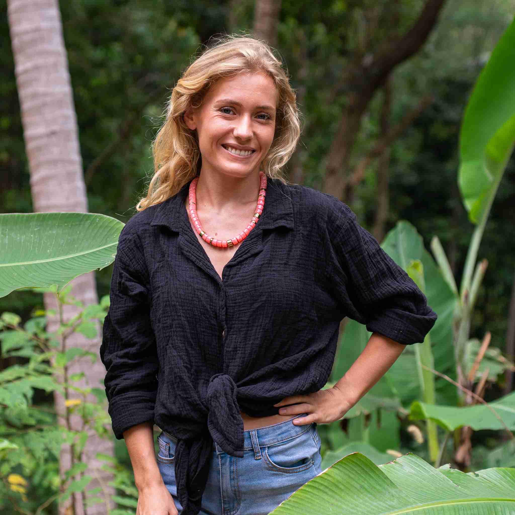 Collier perles rose pamplemousse femme réglable | Praia Pamplemousse Parabaya Parabaya