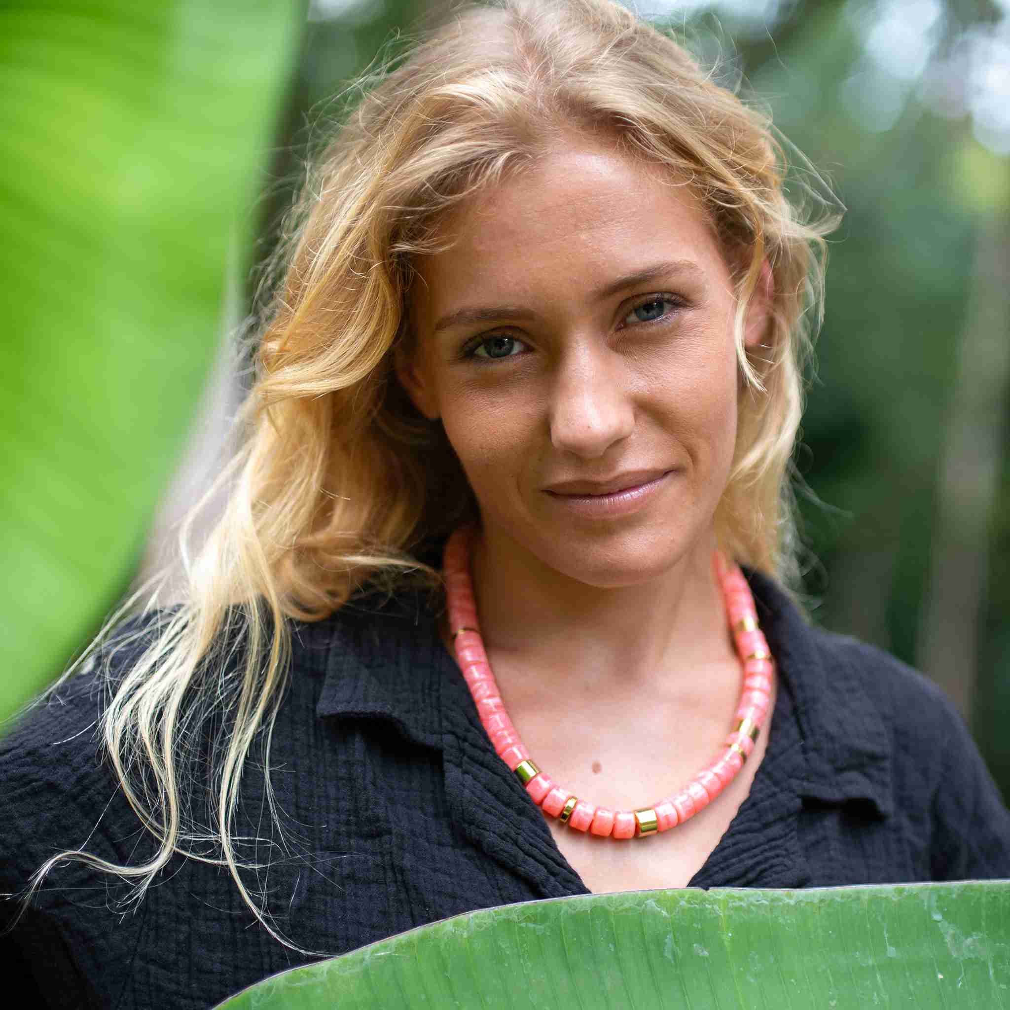 Collier perles rose pamplemousse femme réglable | Praia Pamplemousse Parabaya Parabaya