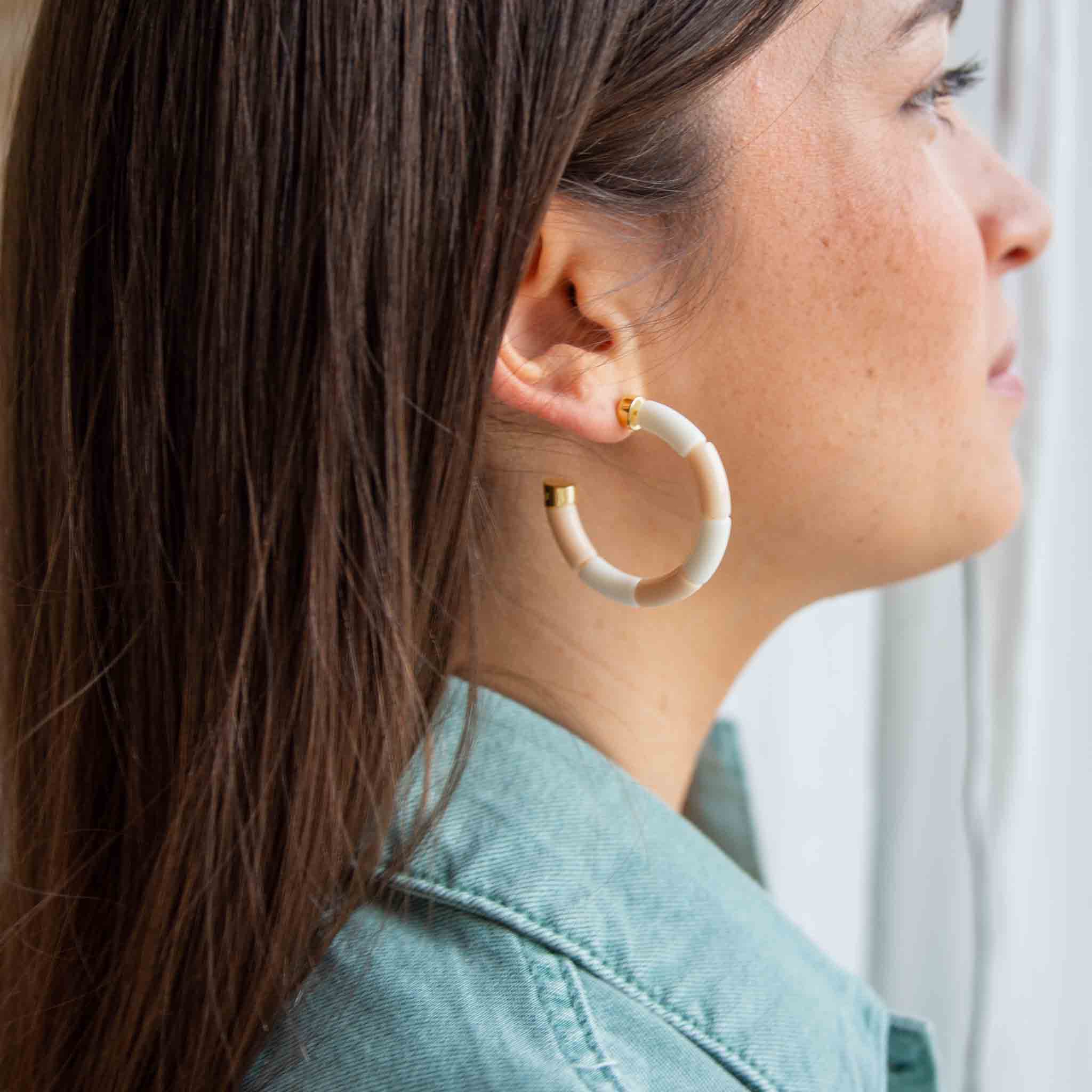 Boucles d'oreilles Bola Riviera Beige Parabaya