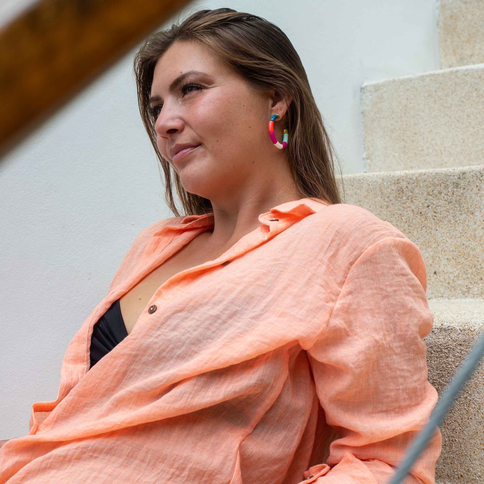 Boucles d’oreilles perles colorées orange fuchsia bleu | Energia Parabaya Parabaya