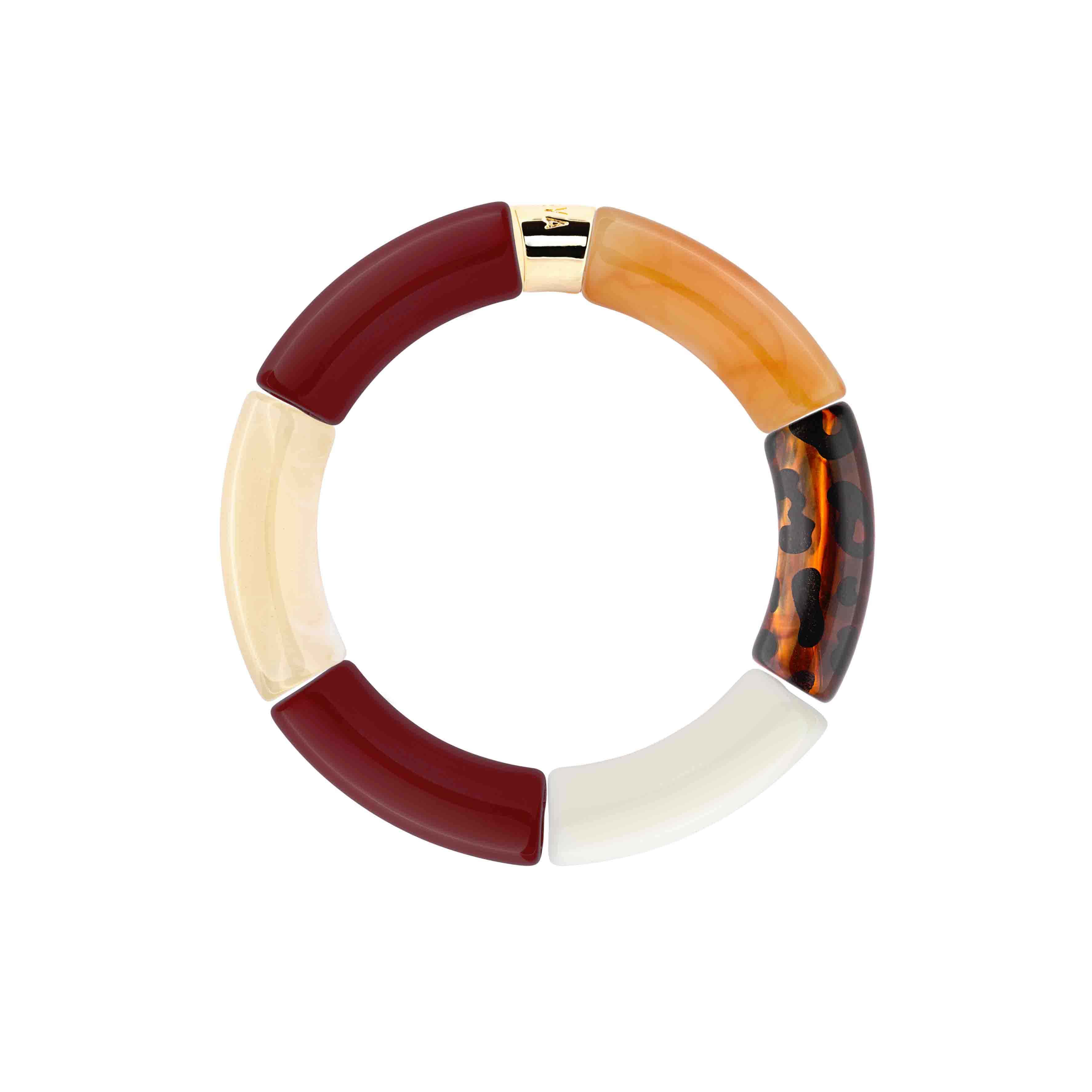 Bracelet léopard femme perles bordeaux crème | Pampa Pipoca Parabaya Parabaya