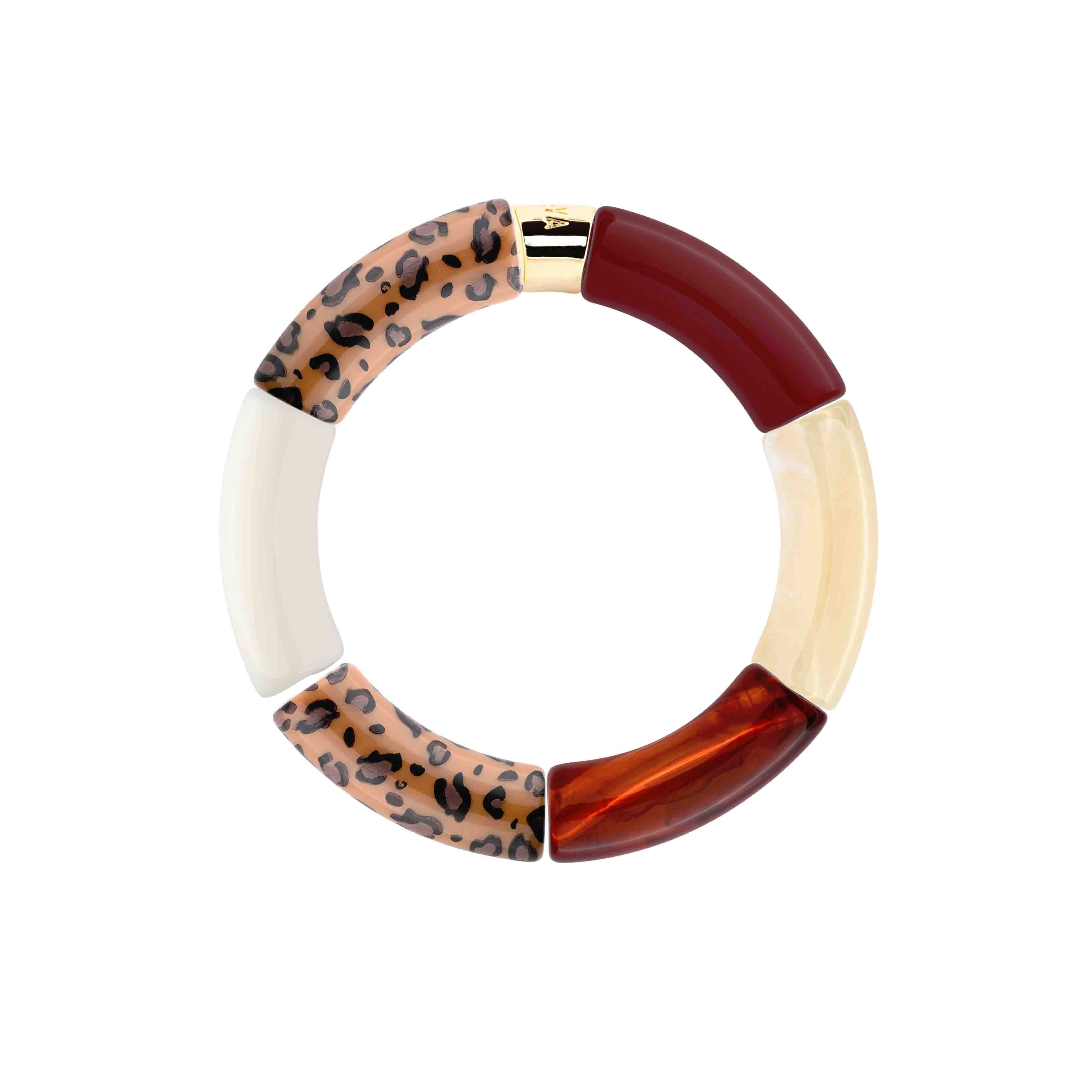 Bracelet léopard femme perles bordeaux crème | Pampa Pipoca Parabaya Parabaya