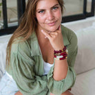 Bracelet léopard femme perles bordeaux crème | Pampa Pipoca Parabaya Parabaya