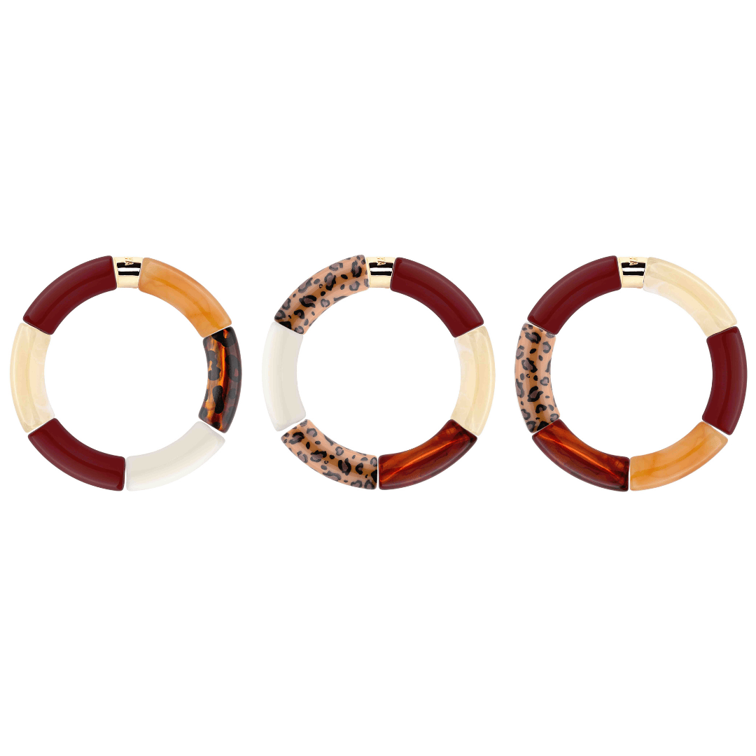 Bracelet léopard femme perles bordeaux crème | Pampa Pipoca Parabaya Parabaya