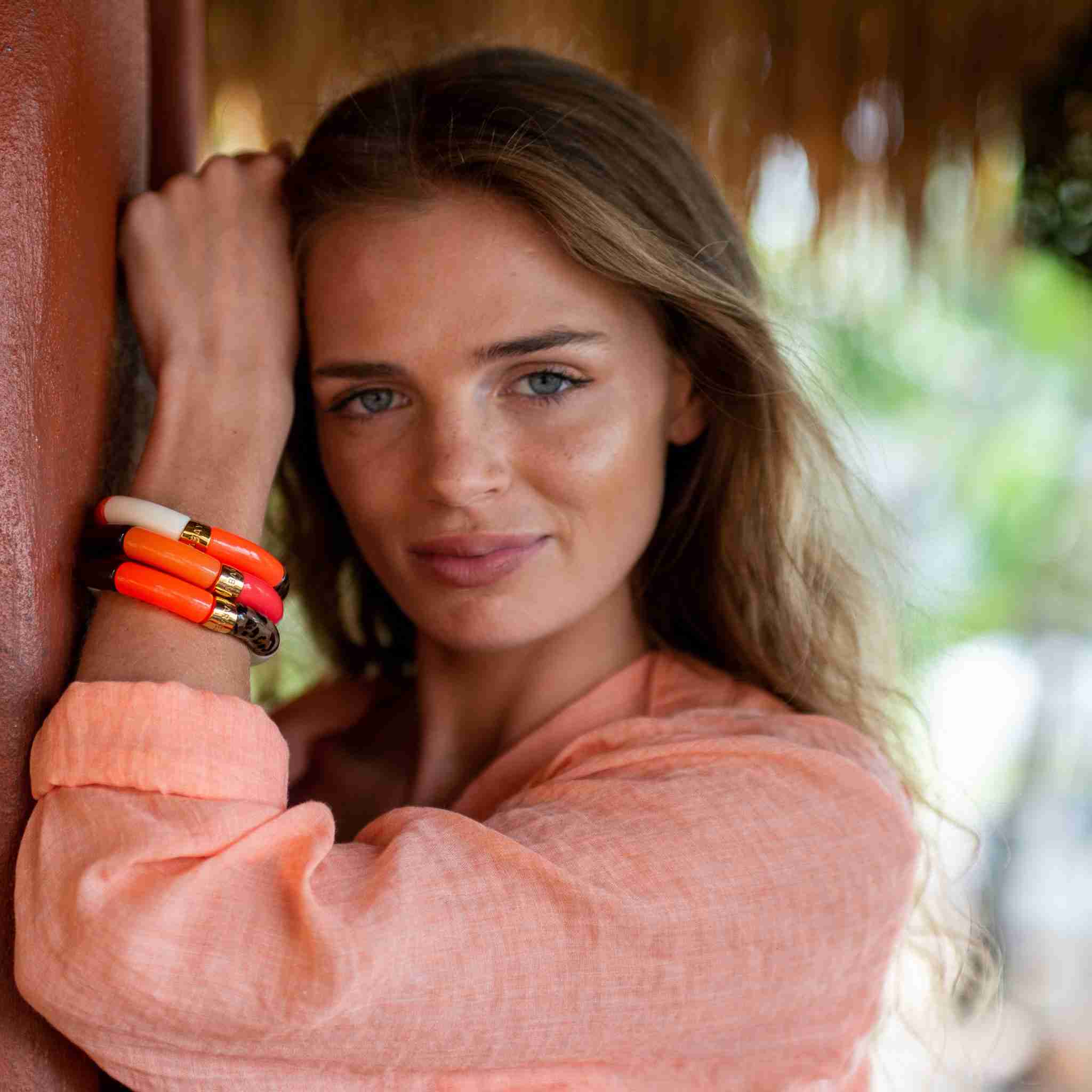 Bracelet orange femme perles léopard | Maraca Pipoca Parabaya Parabaya