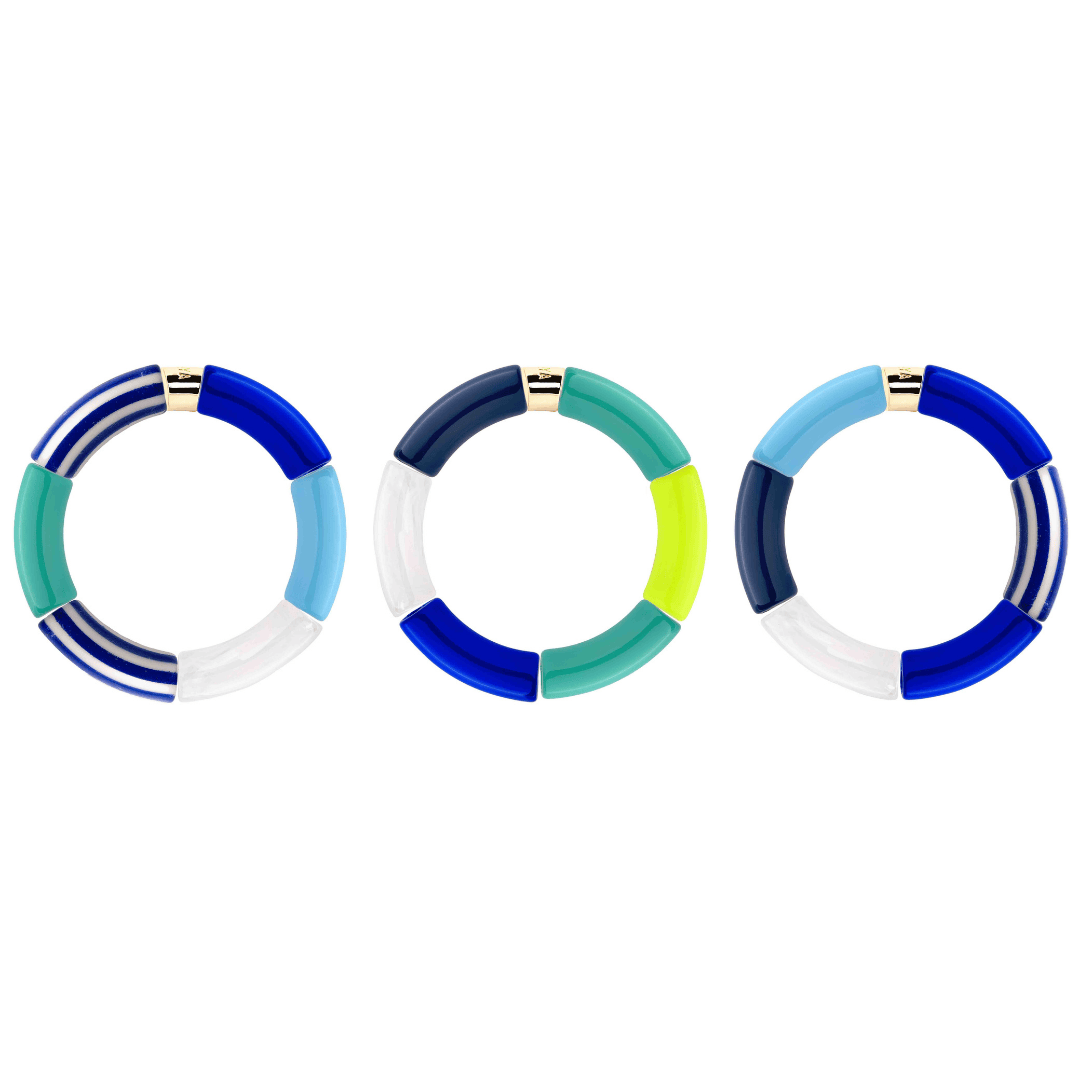 Bracelet perles colorées bleu jaune femme rayé | Pipoca Vela Parabaya Parabaya