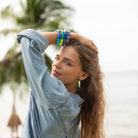 Bracelet perles colorées bleu jaune femme rayé | Pipoca Vela Parabaya Parabaya