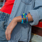 Bracelet perles colorées bleu jaune femme rayé | Pipoca Vela Parabaya Parabaya