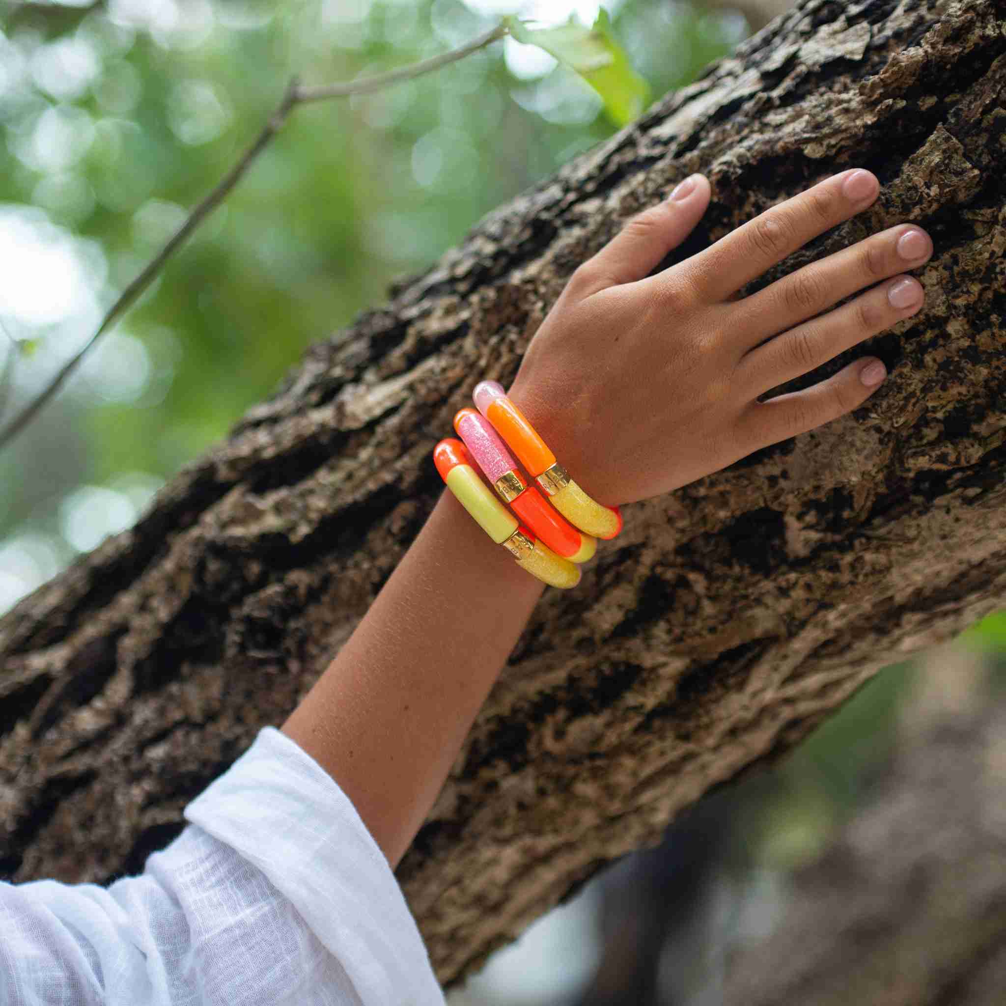 Bracelet perles colorées femme jaune rose pailleté | Olala Pipoca Parabaya Parabaya