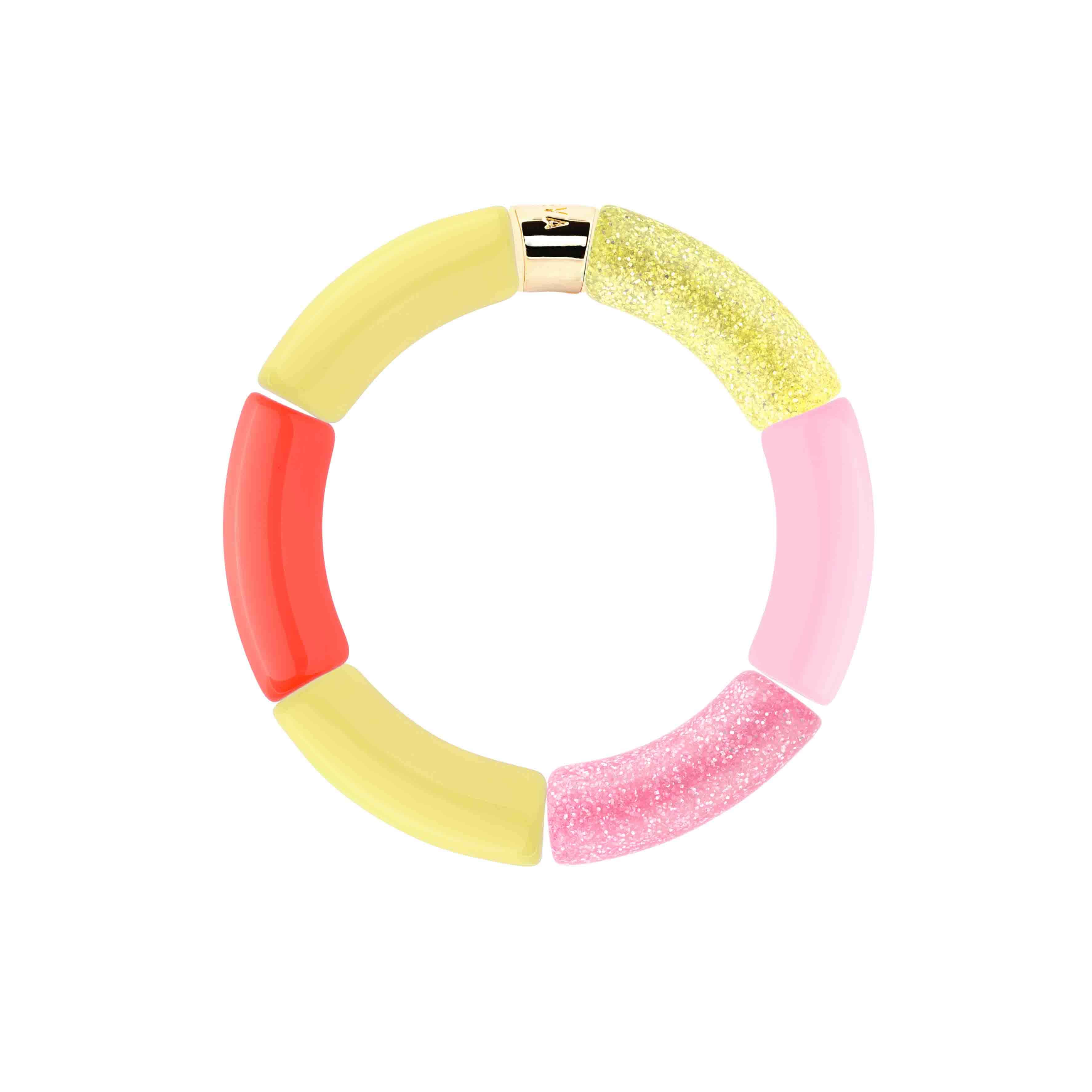 Bracelet perles colorées femme jaune rose pailleté | Olala Pipoca Parabaya Parabaya