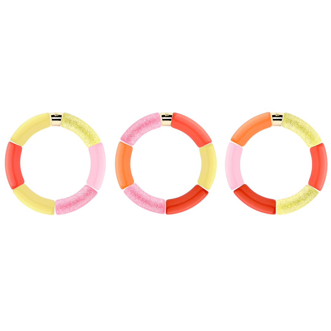 Bracelet perles colorées femme jaune rose pailleté | Olala Pipoca Parabaya Parabaya