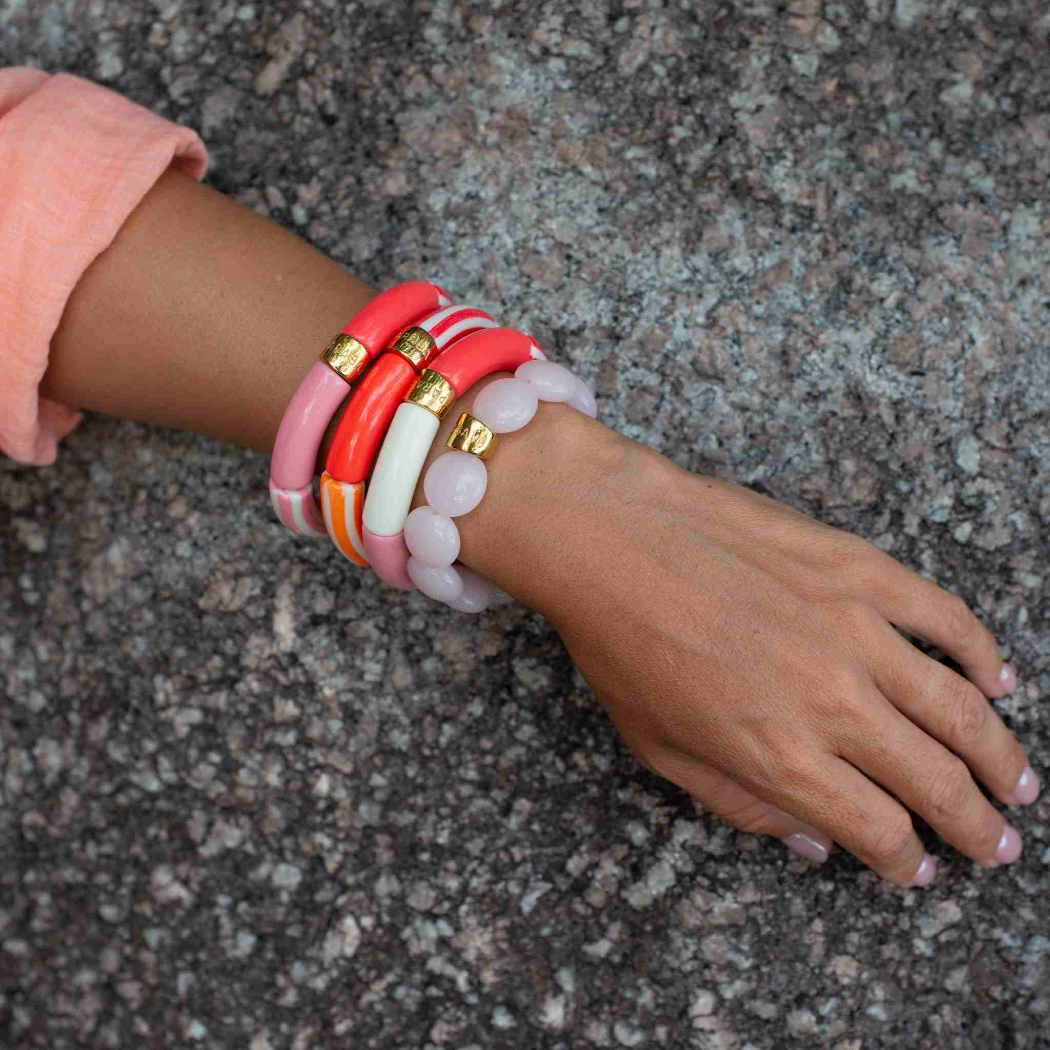 Bracelet perles colorées femme rouge orange rose | Soleda Pipoca Parabaya Parabaya