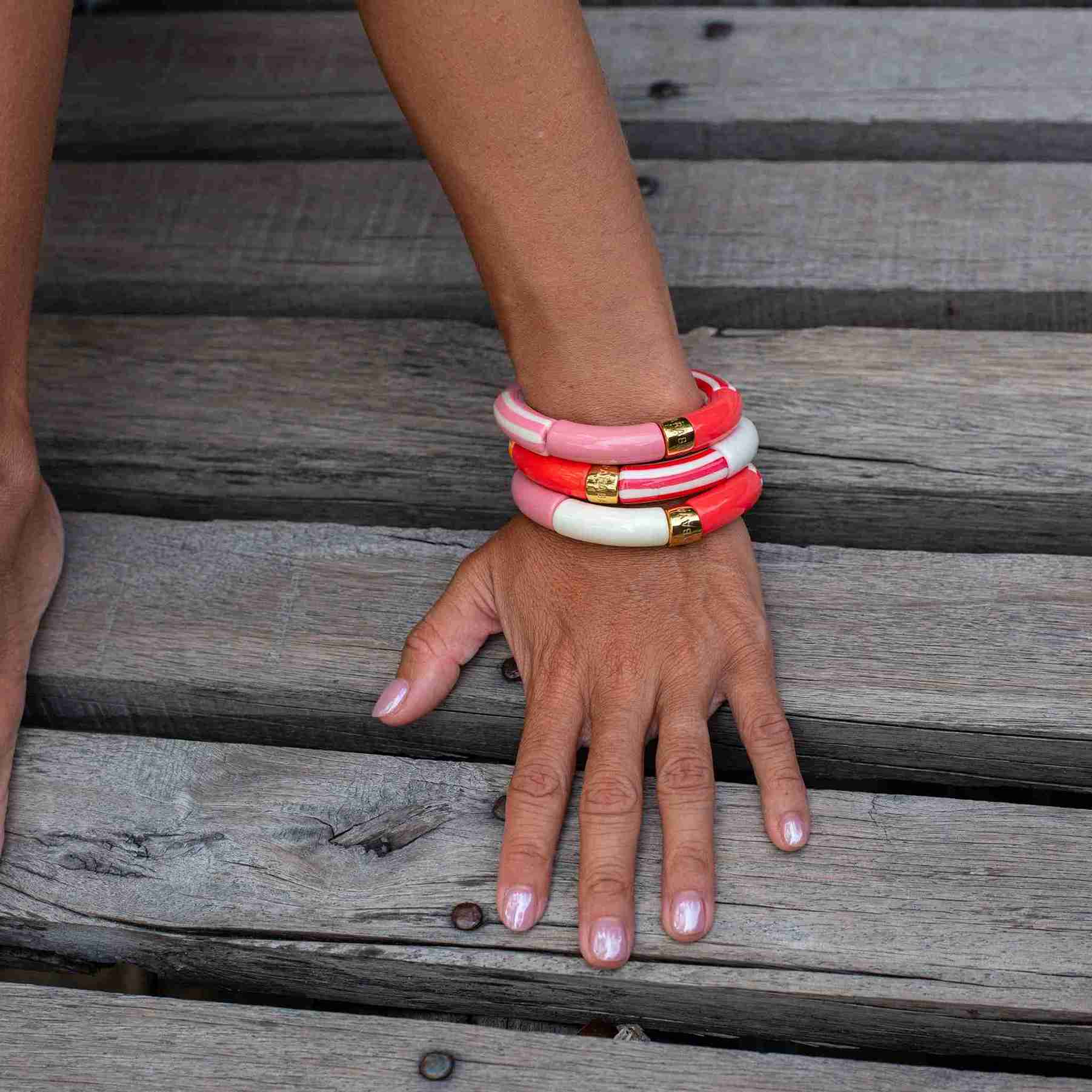 Bracelet perles colorées femme rouge orange rose | Soleda Pipoca Parabaya Parabaya