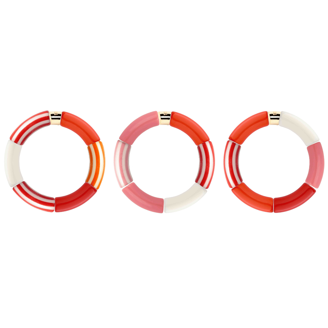 Bracelet perles colorées femme rouge orange rose | Soleda Pipoca Parabaya Parabaya