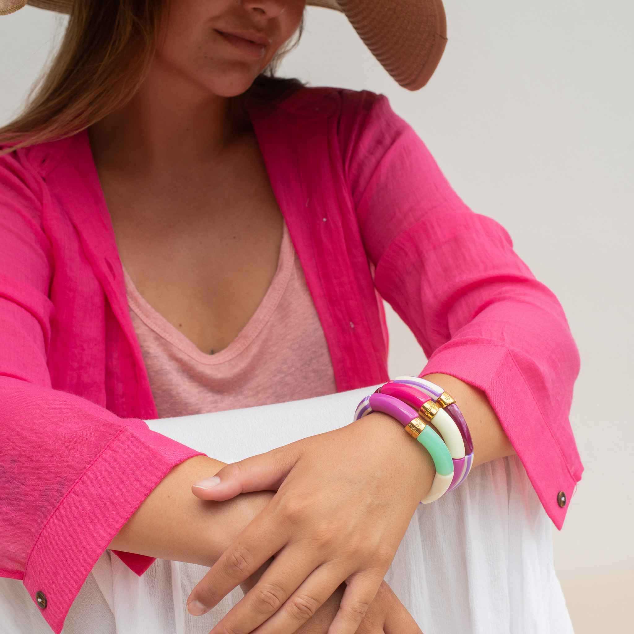 Bracelet perles colorées fuchsia crème lagon femme | Pipoca Piruleta Parabaya Parabaya